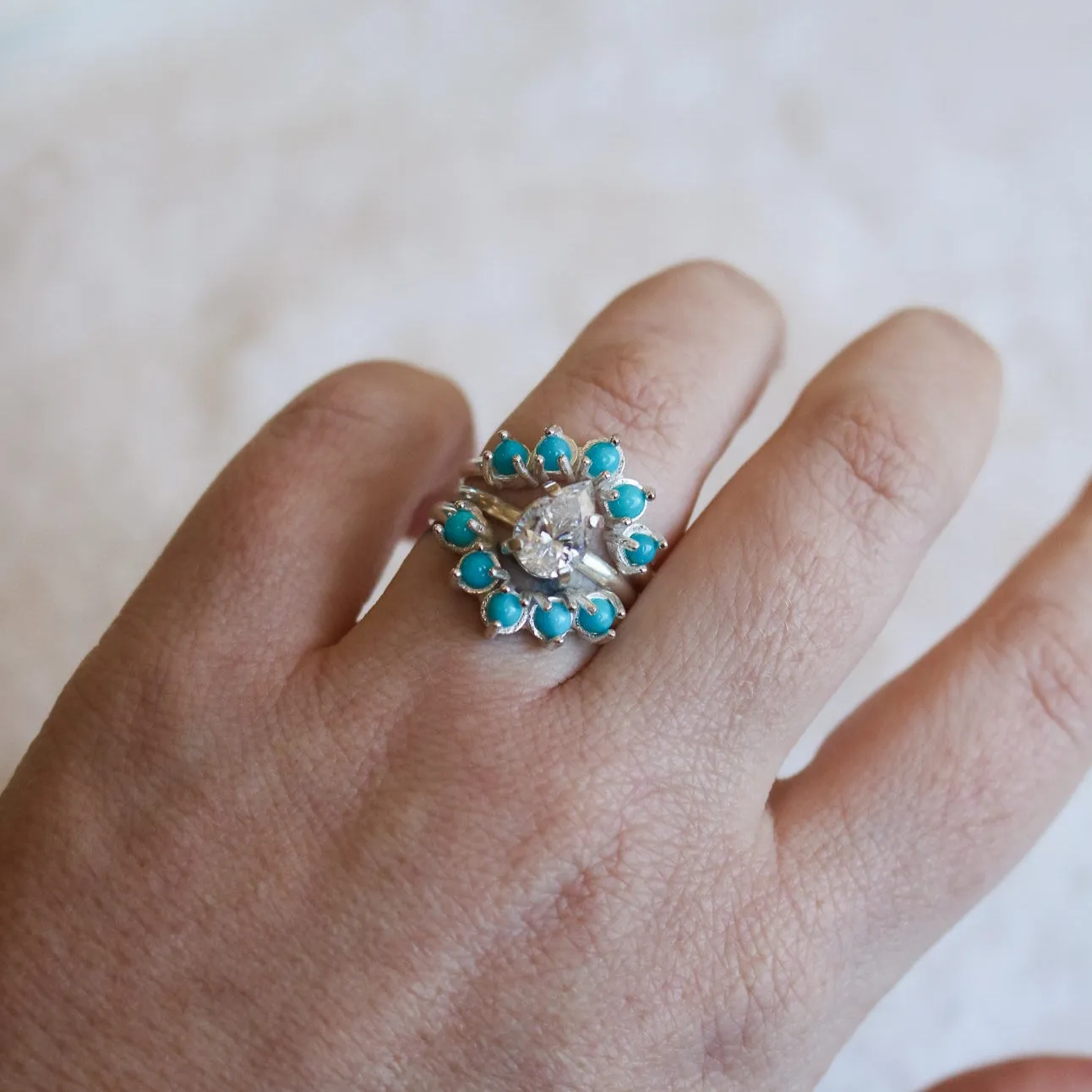 'Camila' Moissanite Engagement   Turquoise Wedding Ring Set // Made to Order