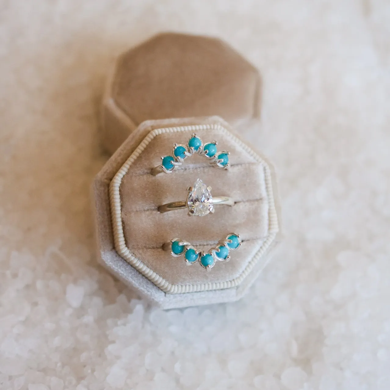 'Camila' Moissanite Engagement   Turquoise Wedding Ring Set // Made to Order