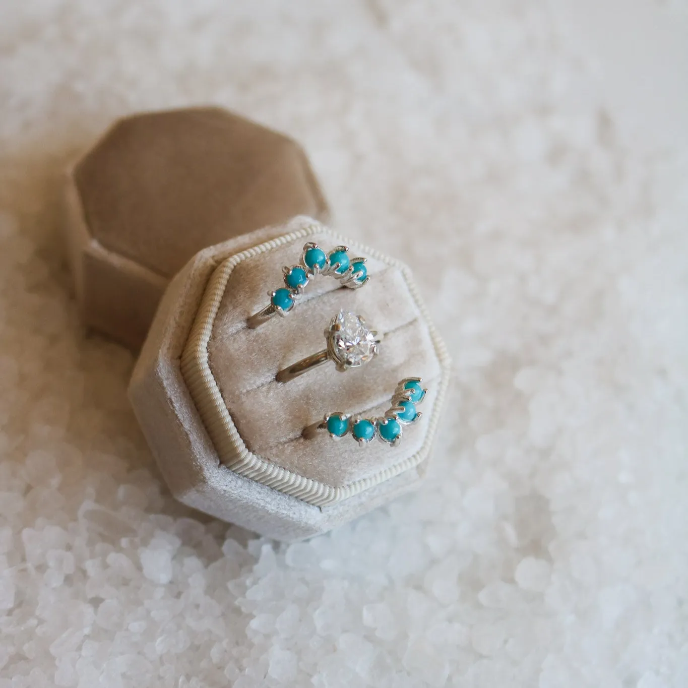 'Camila' Moissanite Engagement   Turquoise Wedding Ring Set // Made to Order