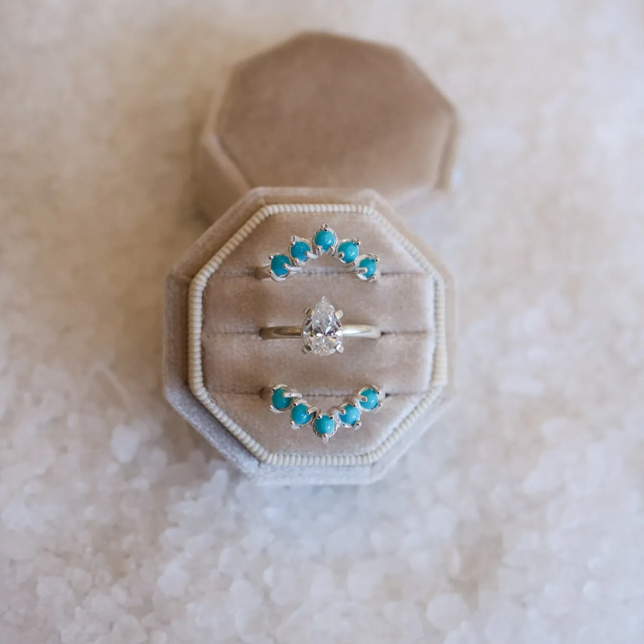 'Camila' Moissanite Engagement   Turquoise Wedding Ring Set // Made to Order