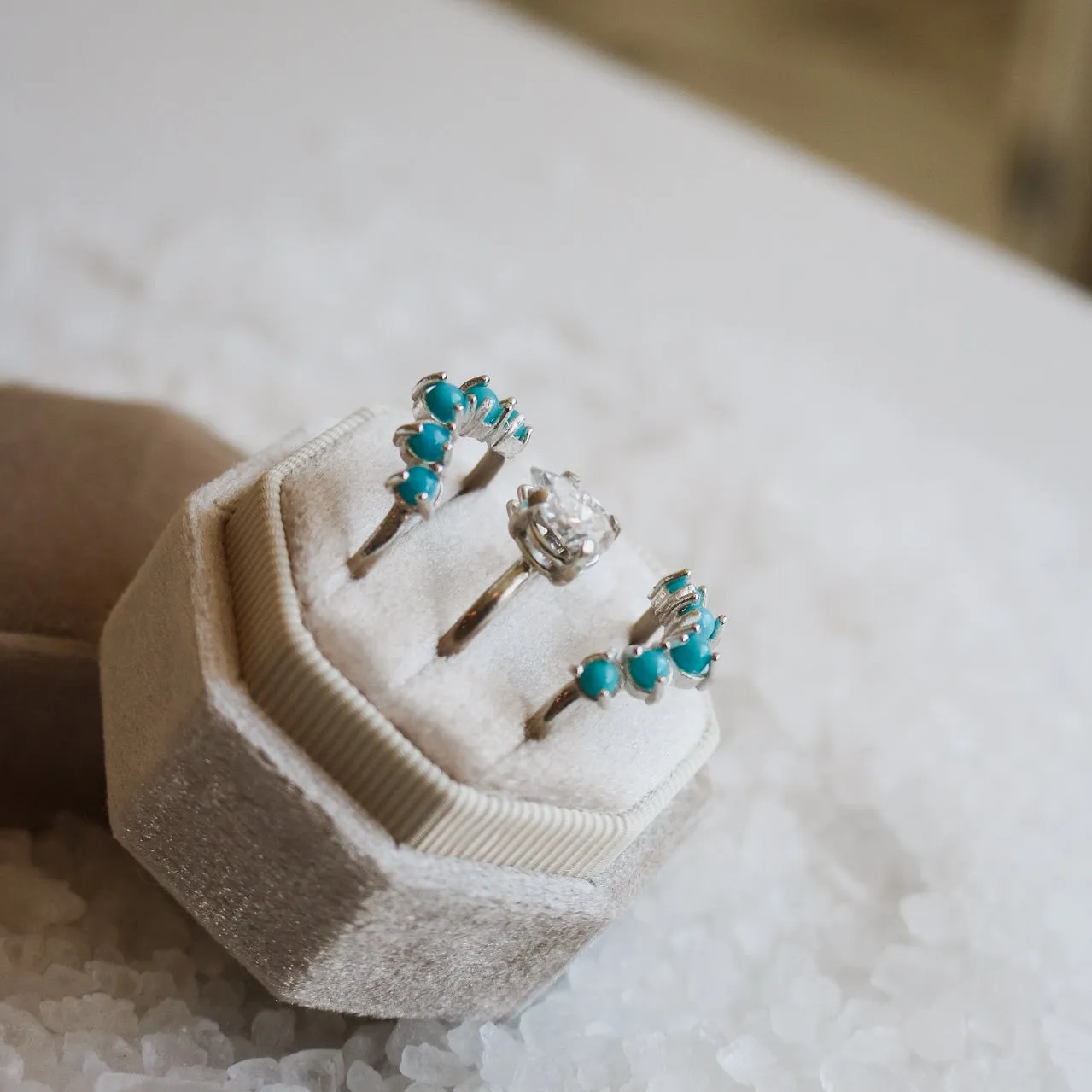 'Camila' Moissanite Engagement   Turquoise Wedding Ring Set // Made to Order