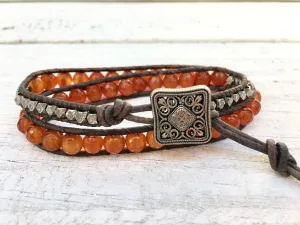 Carnelian Leather Wrap Bracelet
