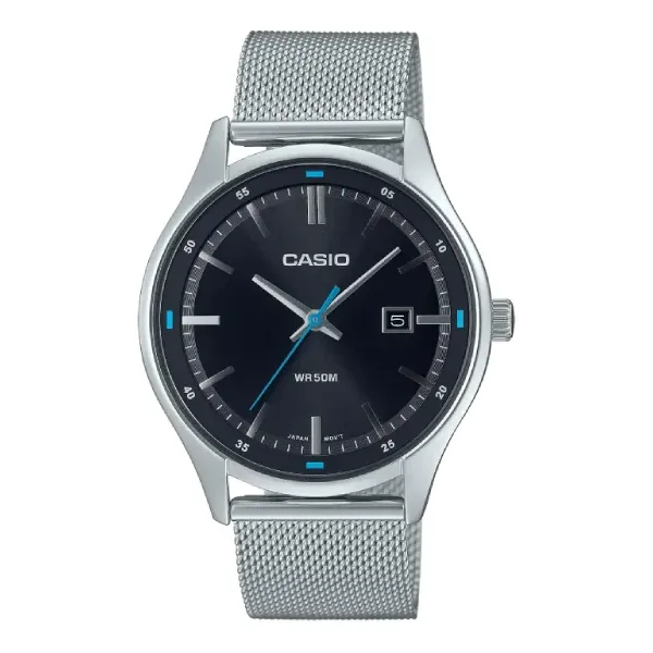 Casio Silver Mesh Bracelet Black Dial Quartz Watch for Gents - MTP-E710M-1AVDF