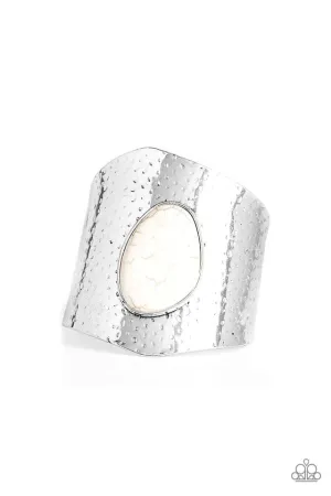 Casual Canyoneer - White - Oval Stone Asymmetrical Paparazzi Cuff Bracelet