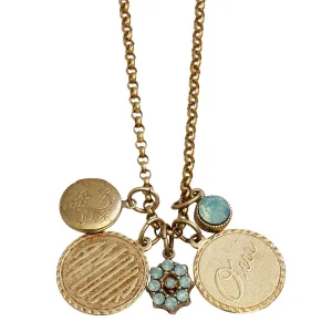 Catherine Popesco 14k Gold Plated 5 Charm Amour Oui Crystal Necklace, 18.5" 821G Pacific Opal
