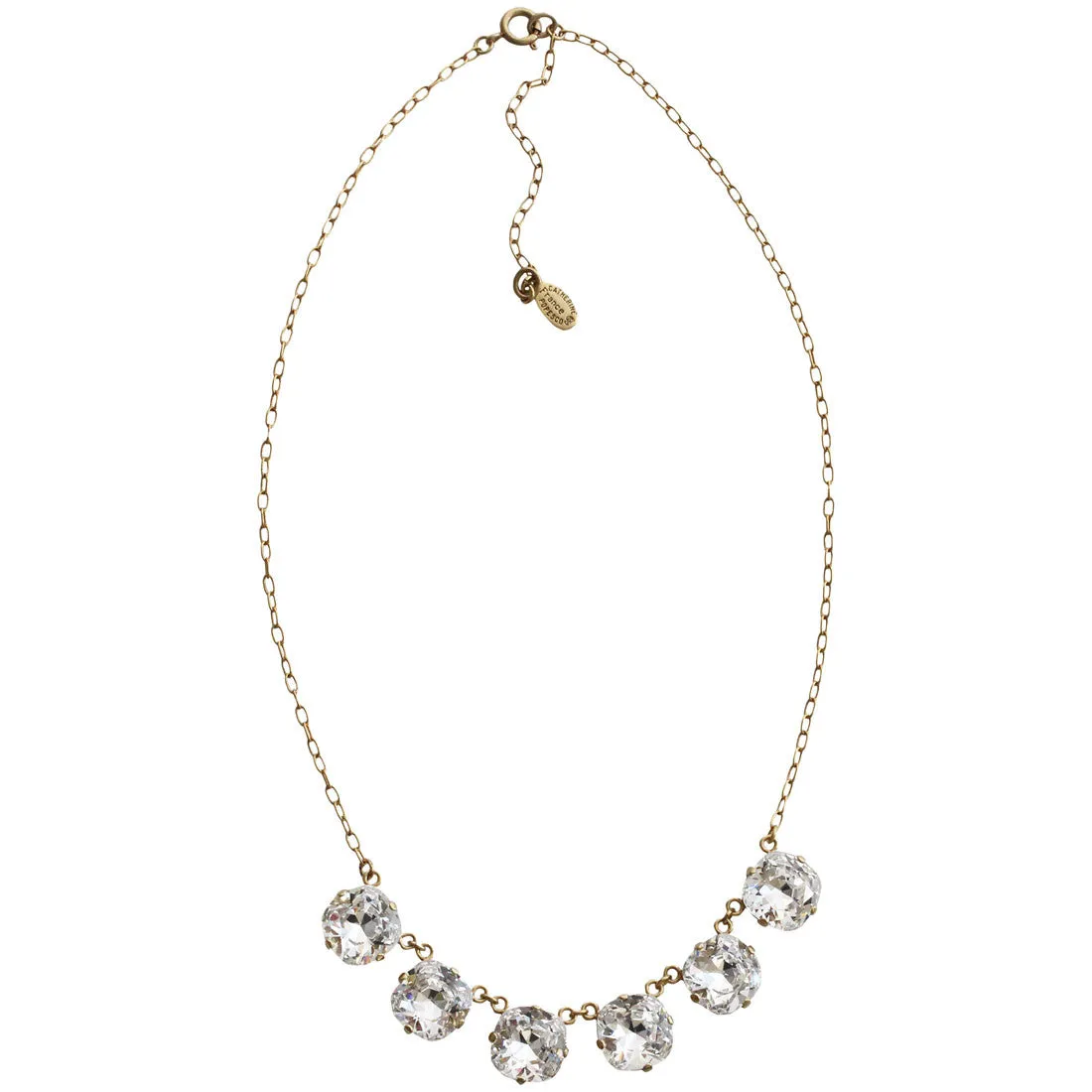 Catherine Popesco 14k Gold Plated Crystal Round Necklace, 16"   2" Extender 1257G Clear