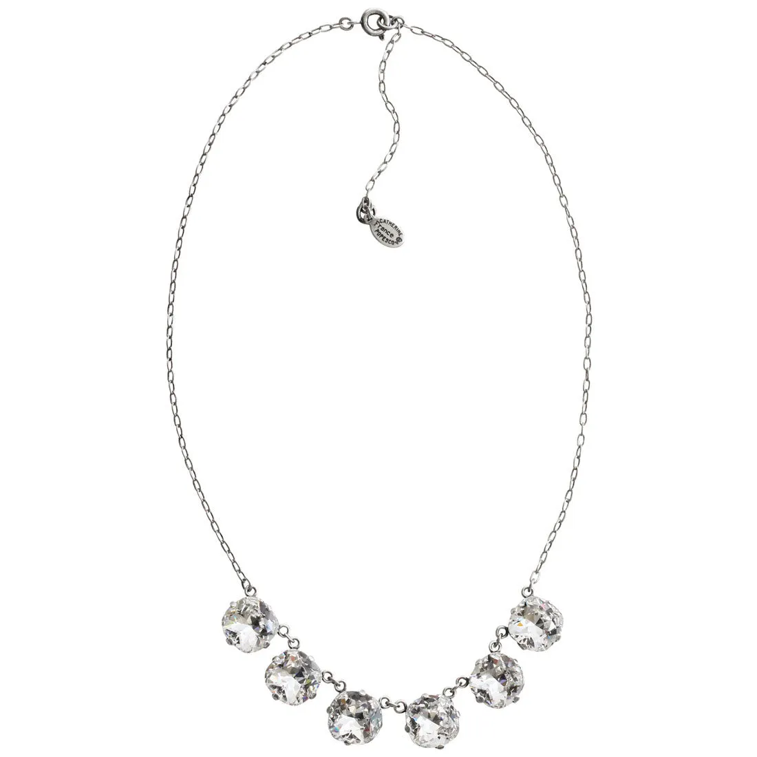 Catherine Popesco Sterling Silver Plated Crystal Round Necklace, 16"   2" Extender 1257 Clear