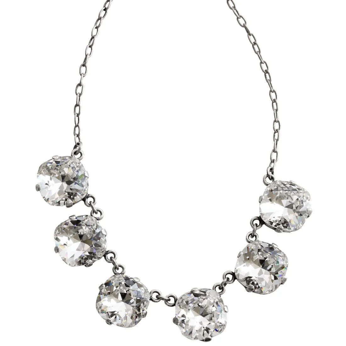 Catherine Popesco Sterling Silver Plated Crystal Round Necklace, 16"   2" Extender 1257 Clear