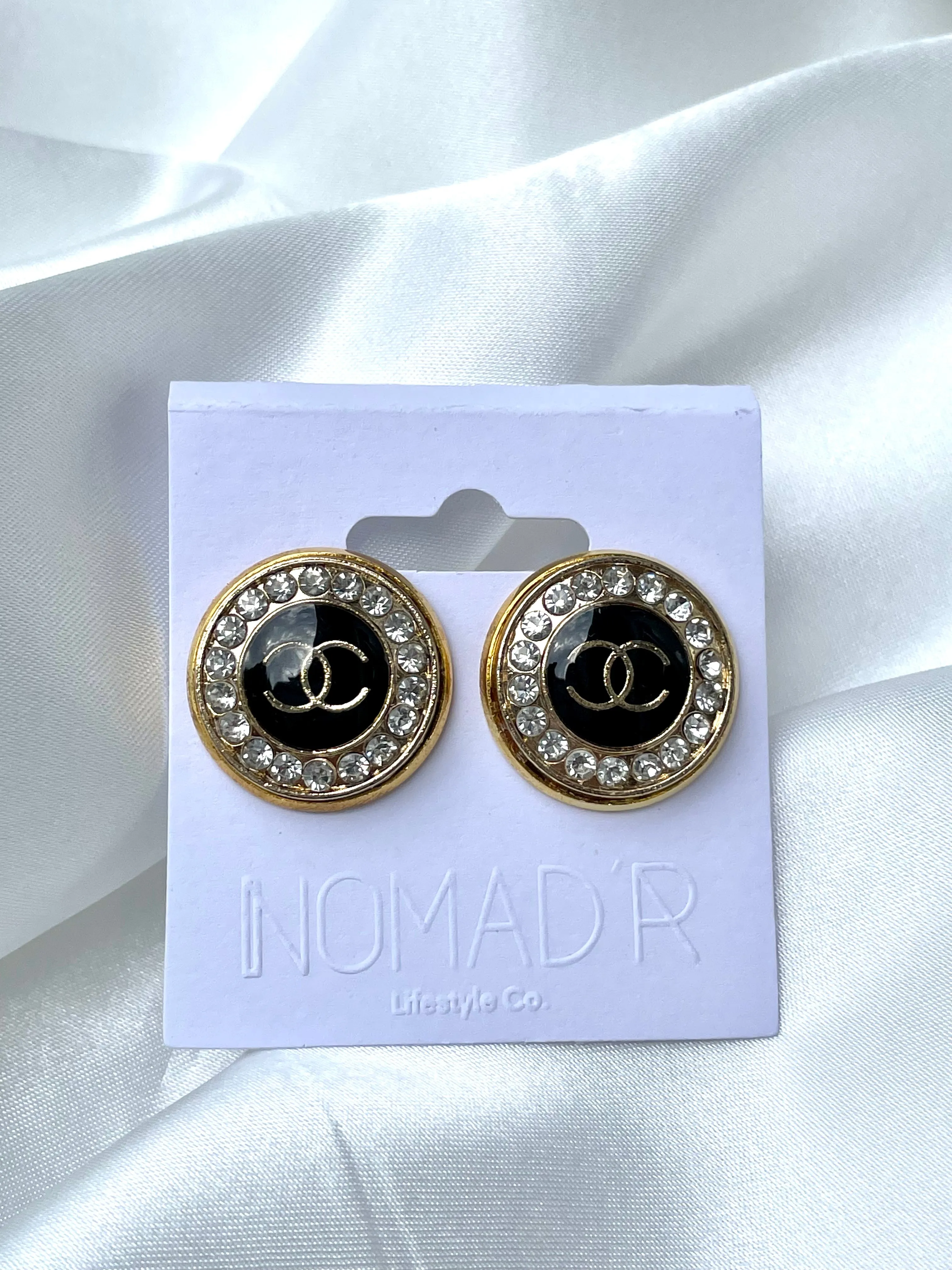 CC Crystal Halo Stud Earrings- BLACK