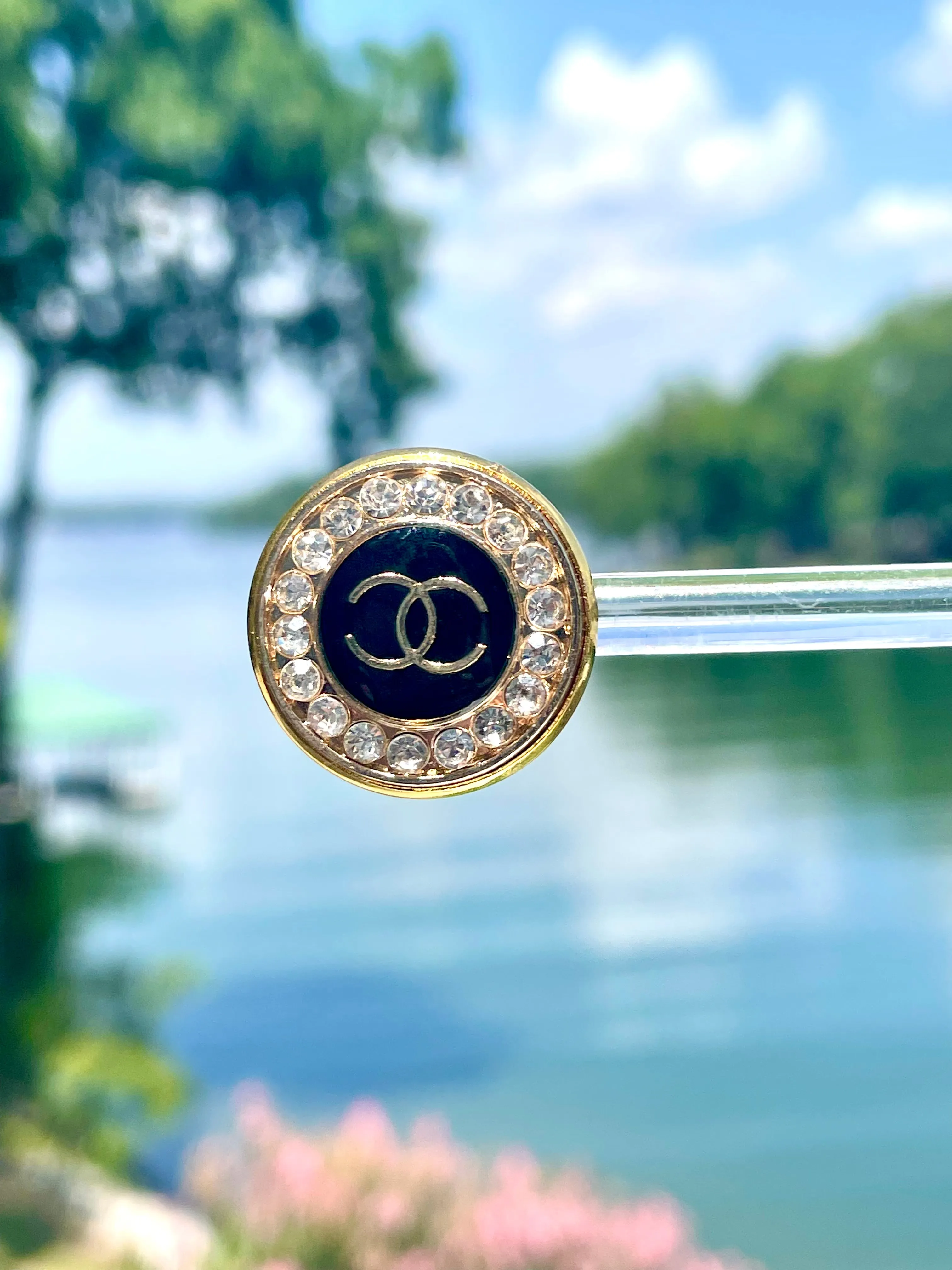 CC Crystal Halo Stud Earrings- BLACK