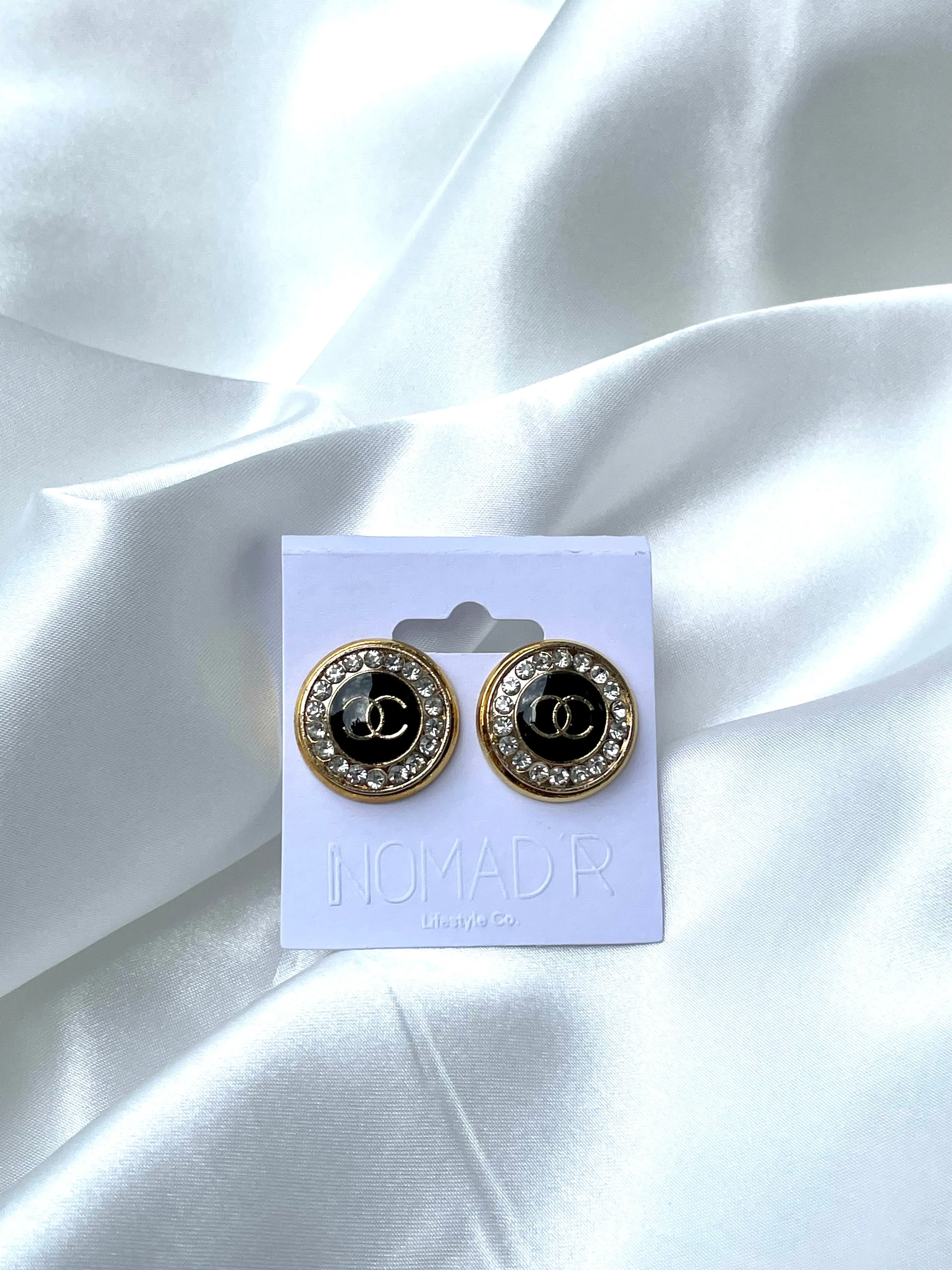 CC Crystal Halo Stud Earrings- BLACK