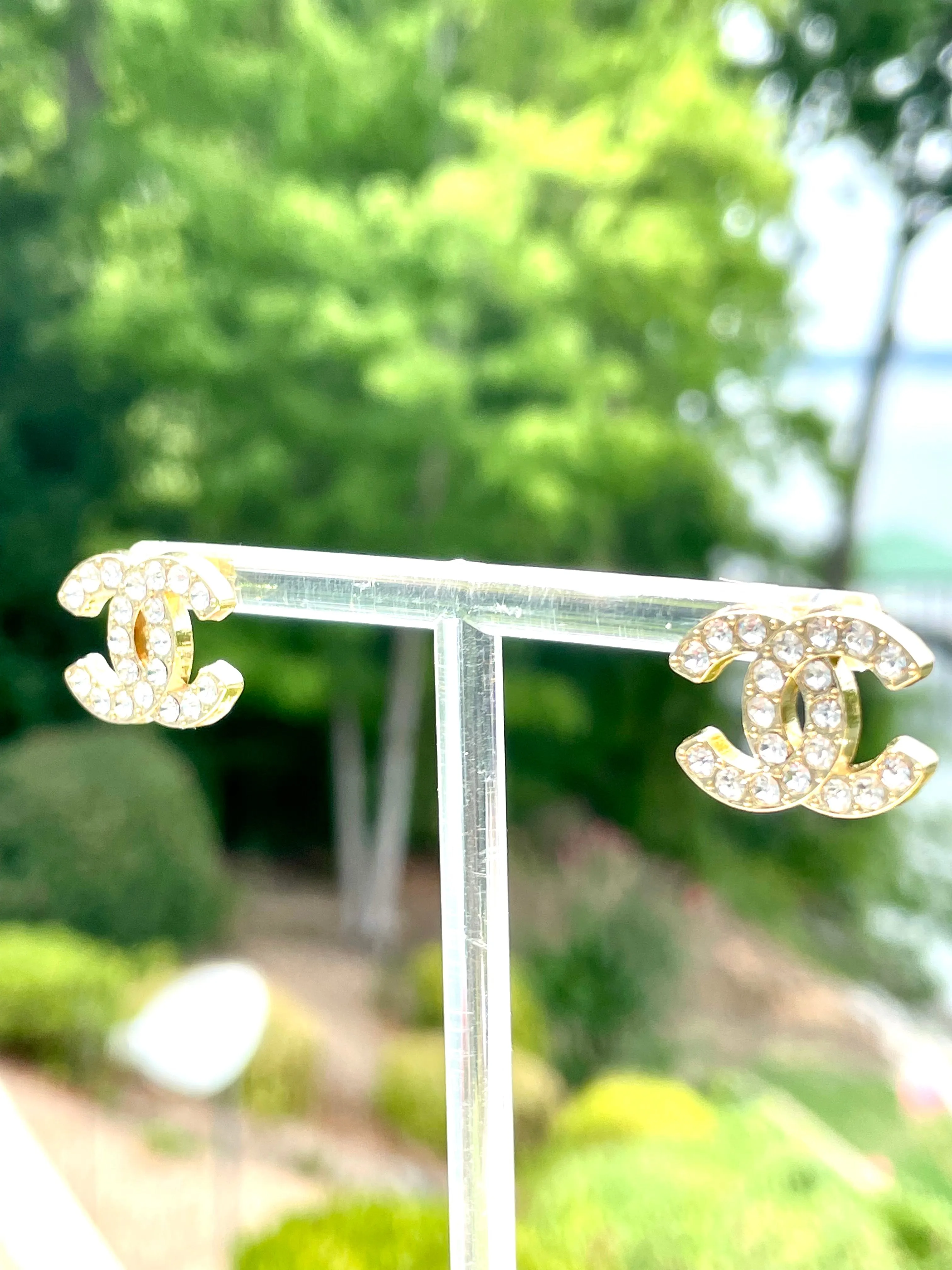 CC Crystal Stud Earrings- GOLD