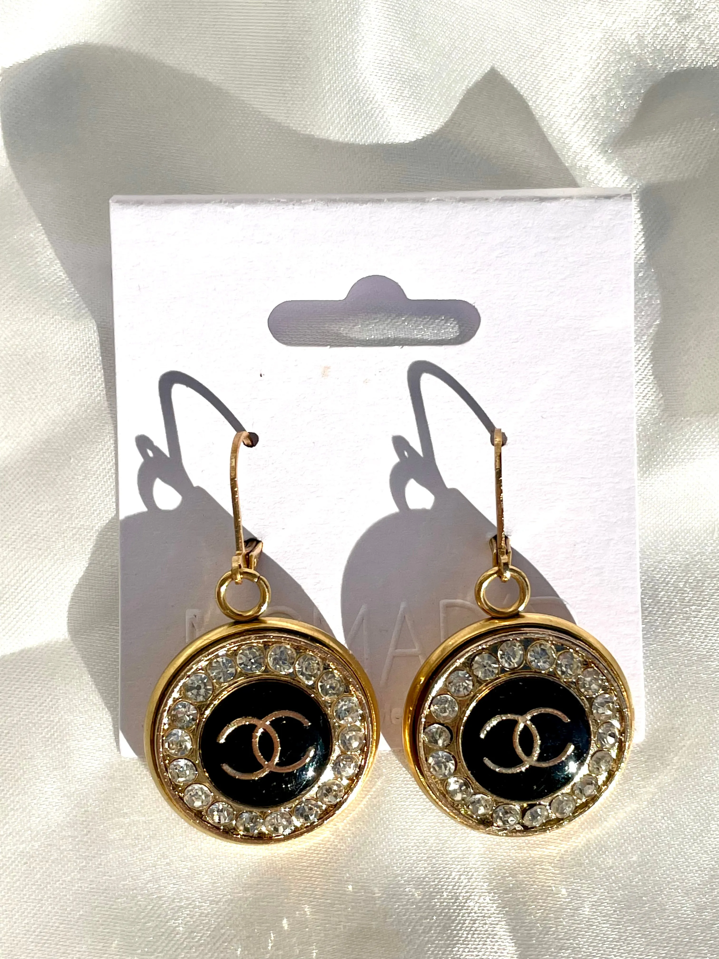CC Large Crystal Halo Drop Earrings- Black