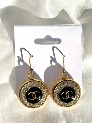 CC Large Crystal Halo Drop Earrings- Black