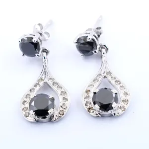 Certified 1 Ct Each Black Diamond Dangler Earring With White Diamond Accents, Designer Collection with Amazing Look