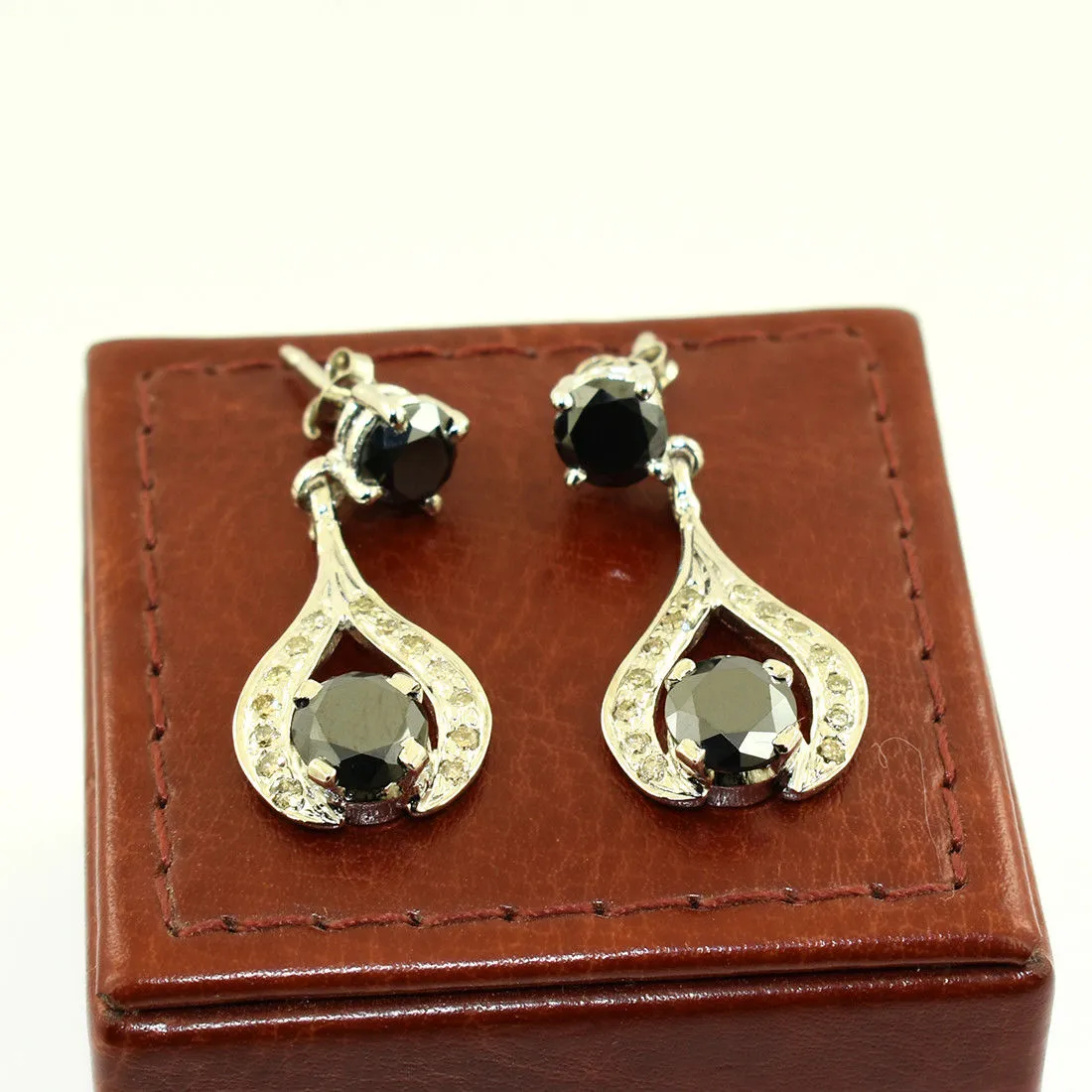 Certified 1 Ct Each Black Diamond Dangler Earring With White Diamond Accents, Designer Collection with Amazing Look