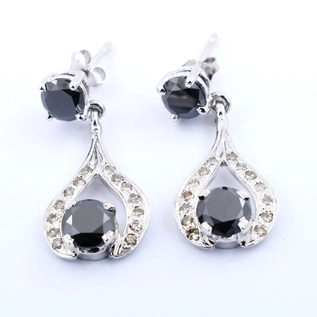 Certified 1 Ct Each Black Diamond Dangler Earring With White Diamond Accents, Designer Collection with Amazing Look