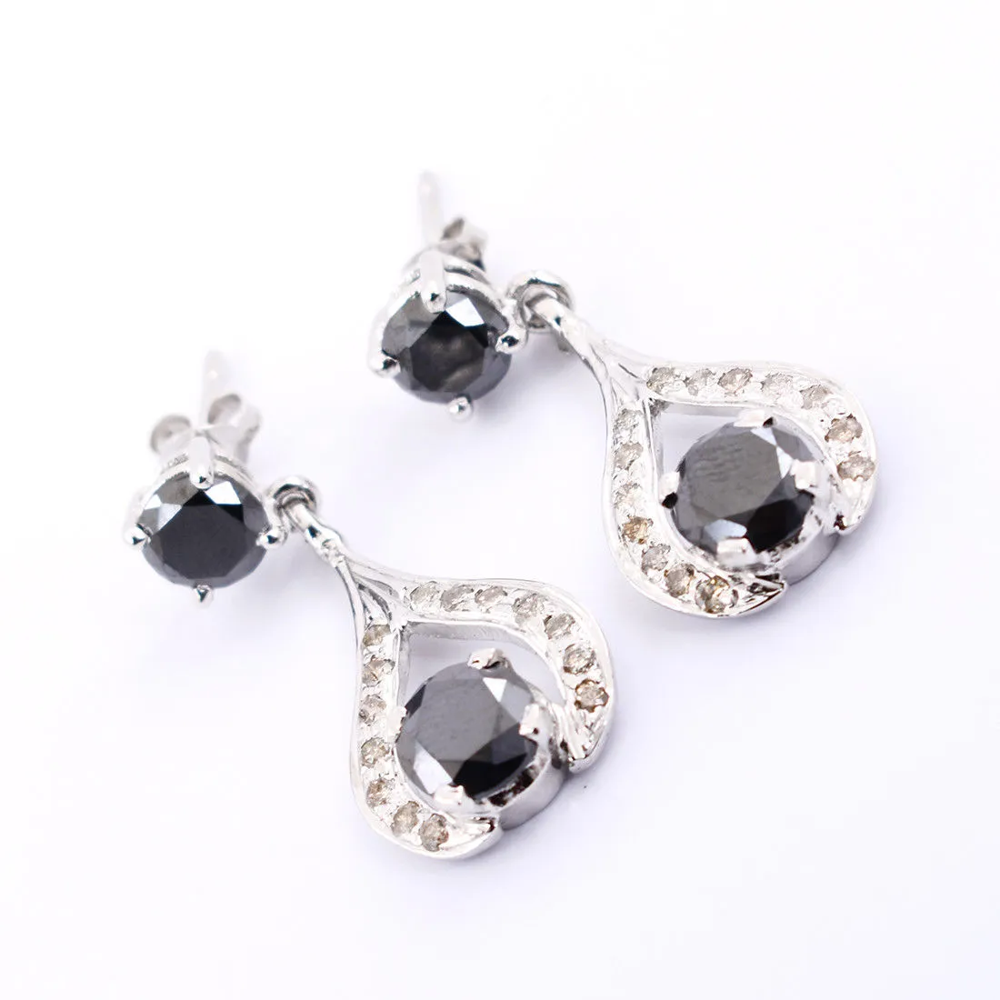 Certified 1 Ct Each Black Diamond Dangler Earring With White Diamond Accents, Designer Collection with Amazing Look