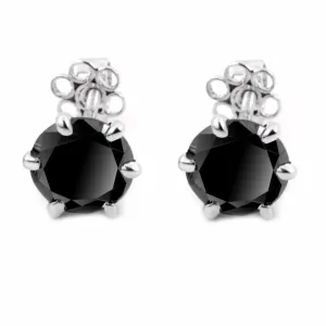 Certified 3 Ct Black Diamond Solitaire Studs in 6 Prong Setting, Great Sparkle & Excellent Luster