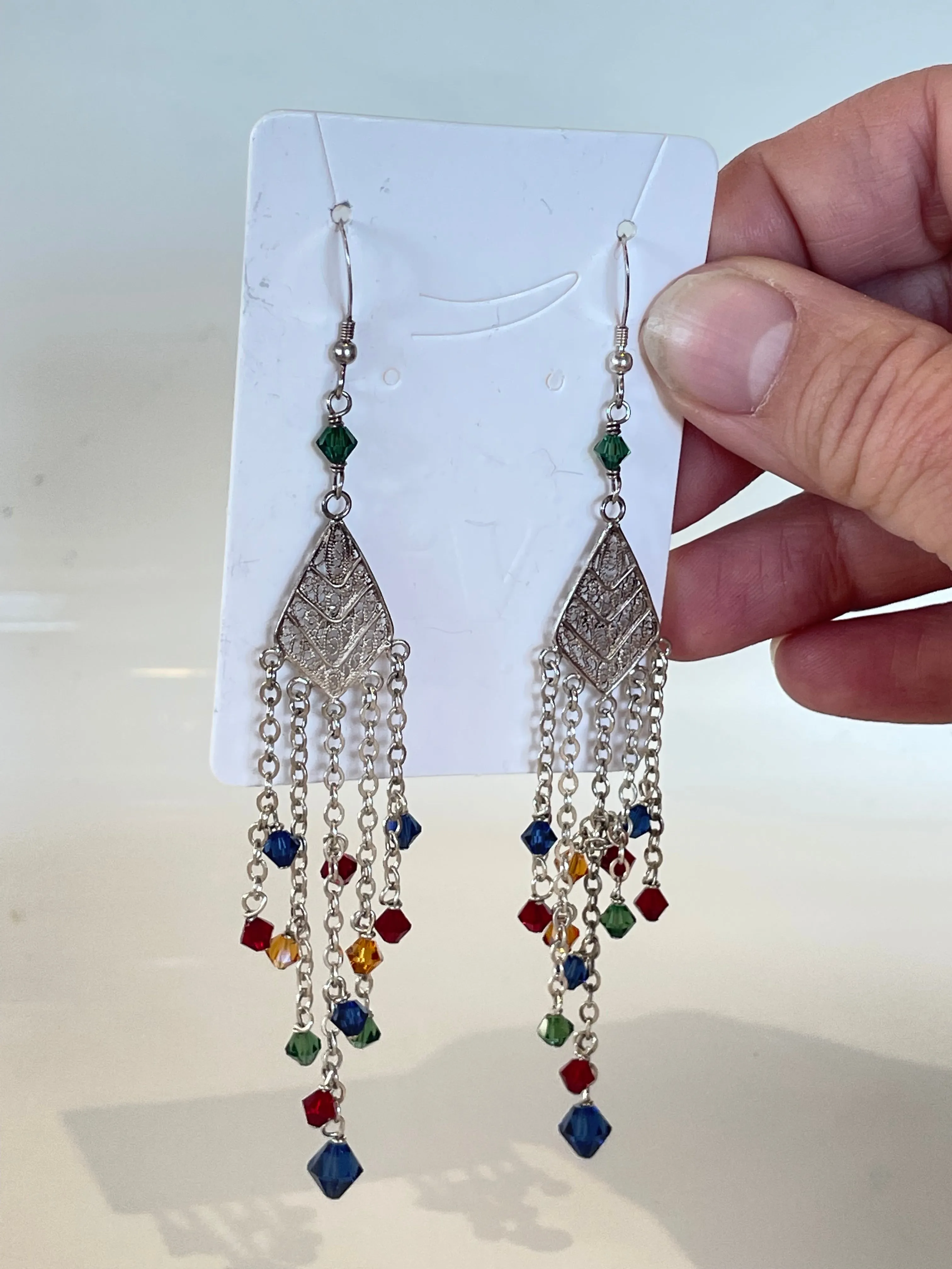 Chandelier Earrings Silver Multicoloured