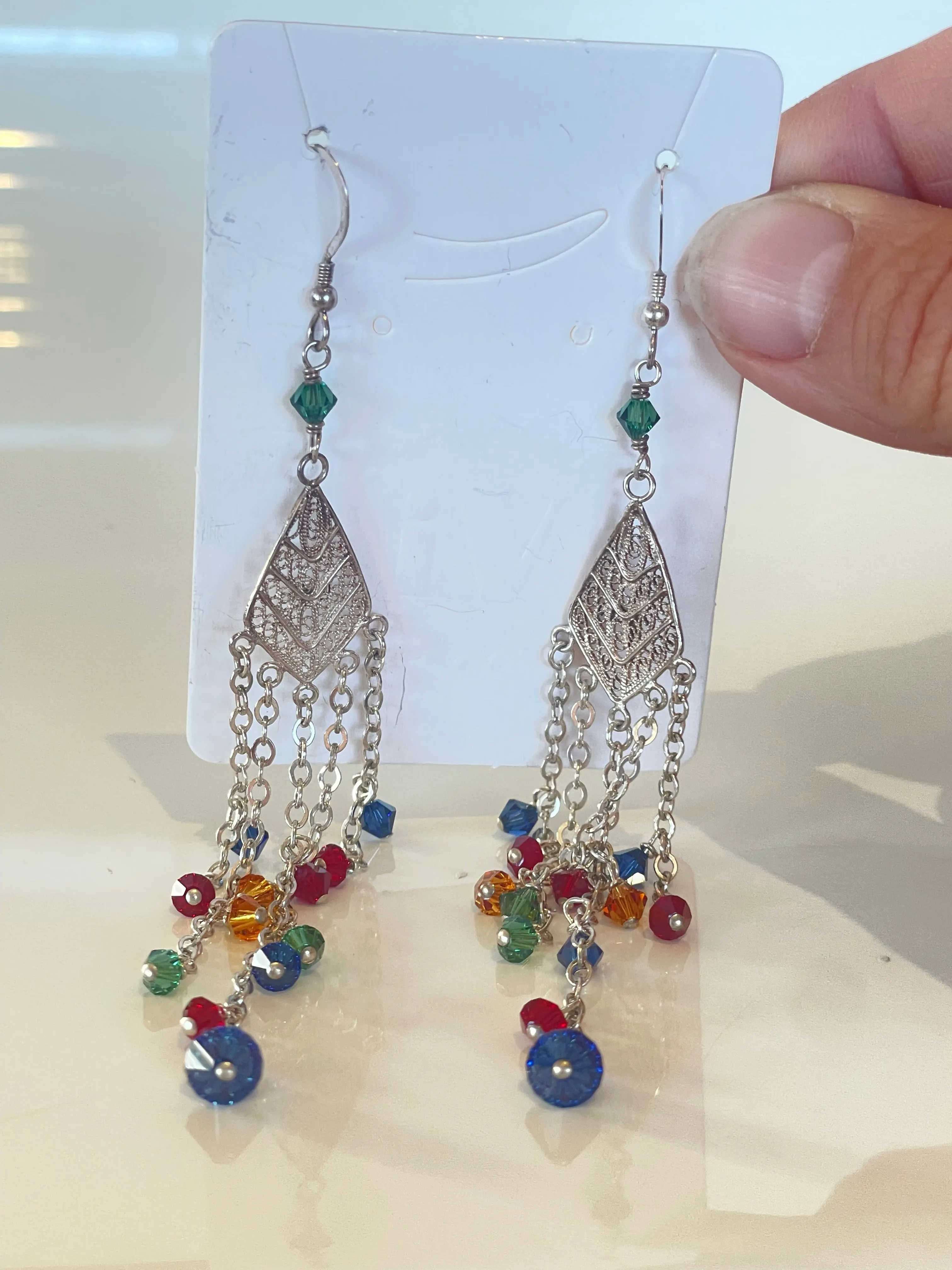 Chandelier Earrings Silver Multicoloured
