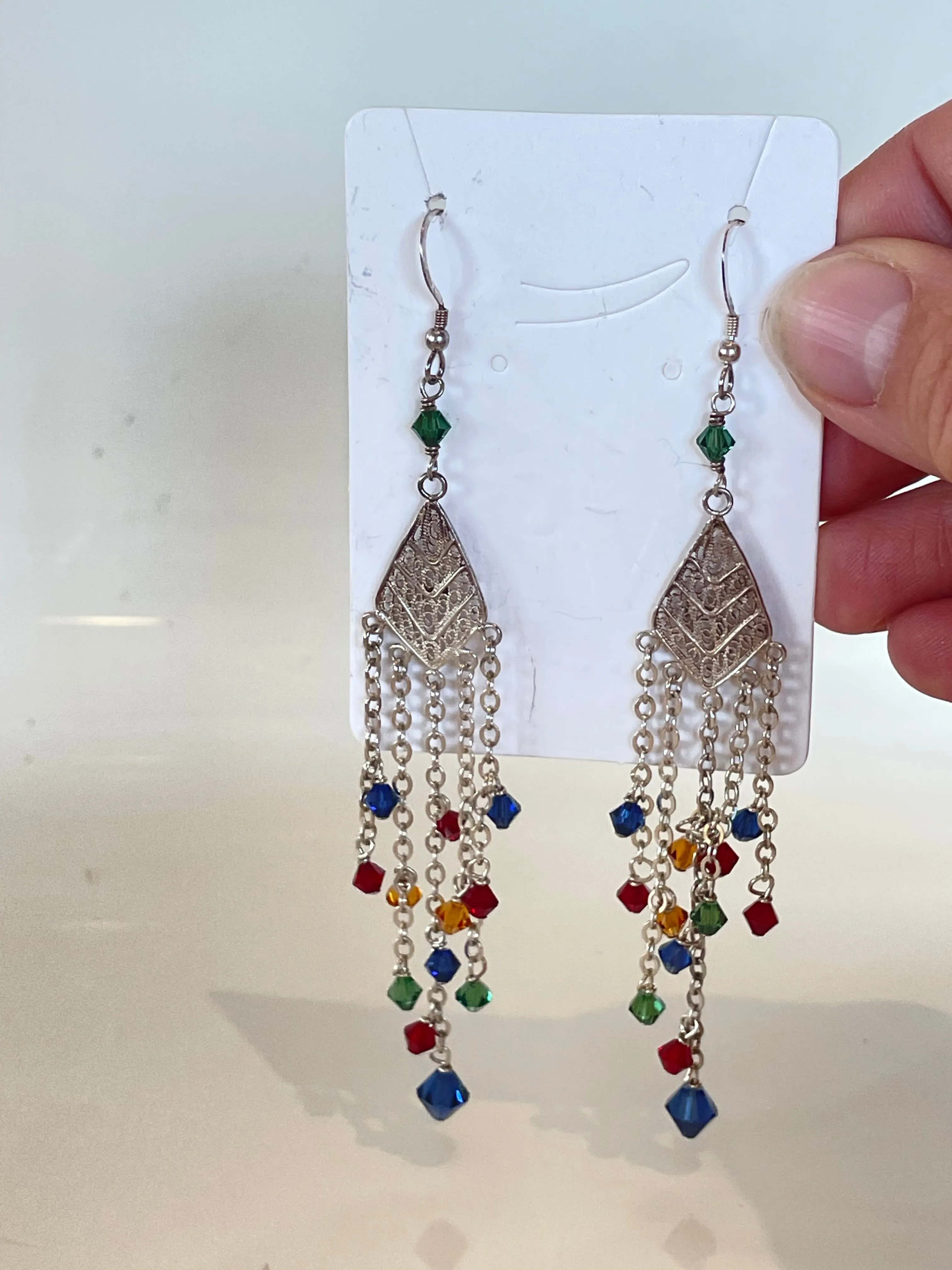 Chandelier Earrings Silver Multicoloured