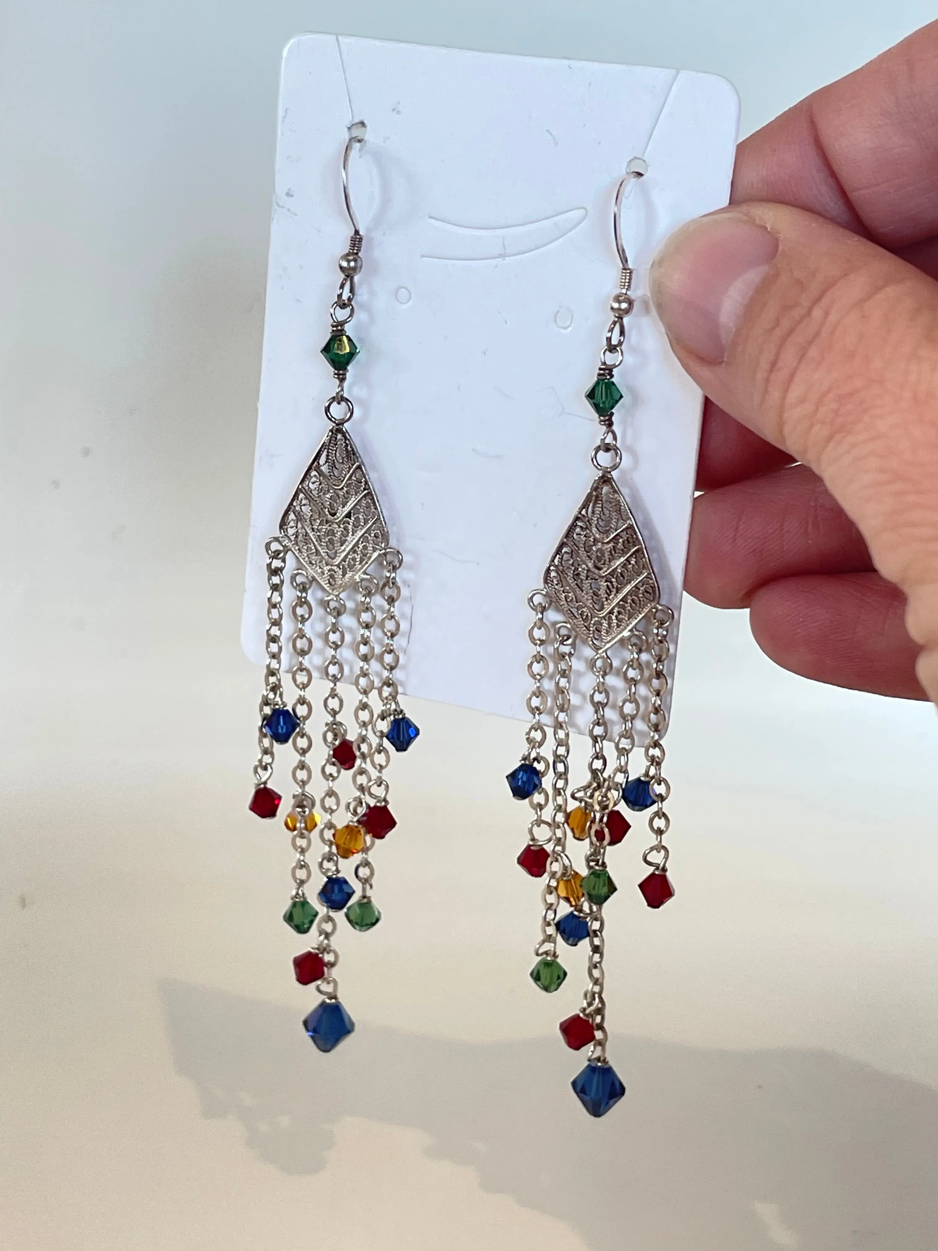 Chandelier Earrings Silver Multicoloured