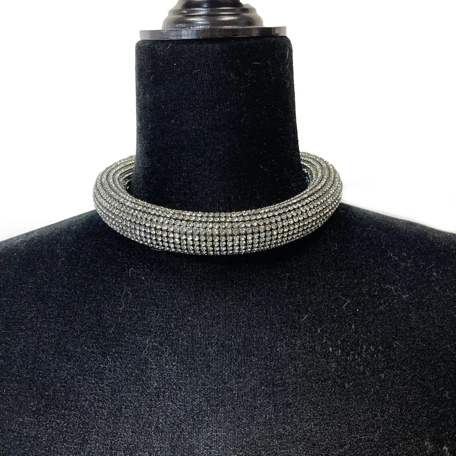 Chanel - 17K CC Rhinestone Crystal Choker Necklace - Black / Silver