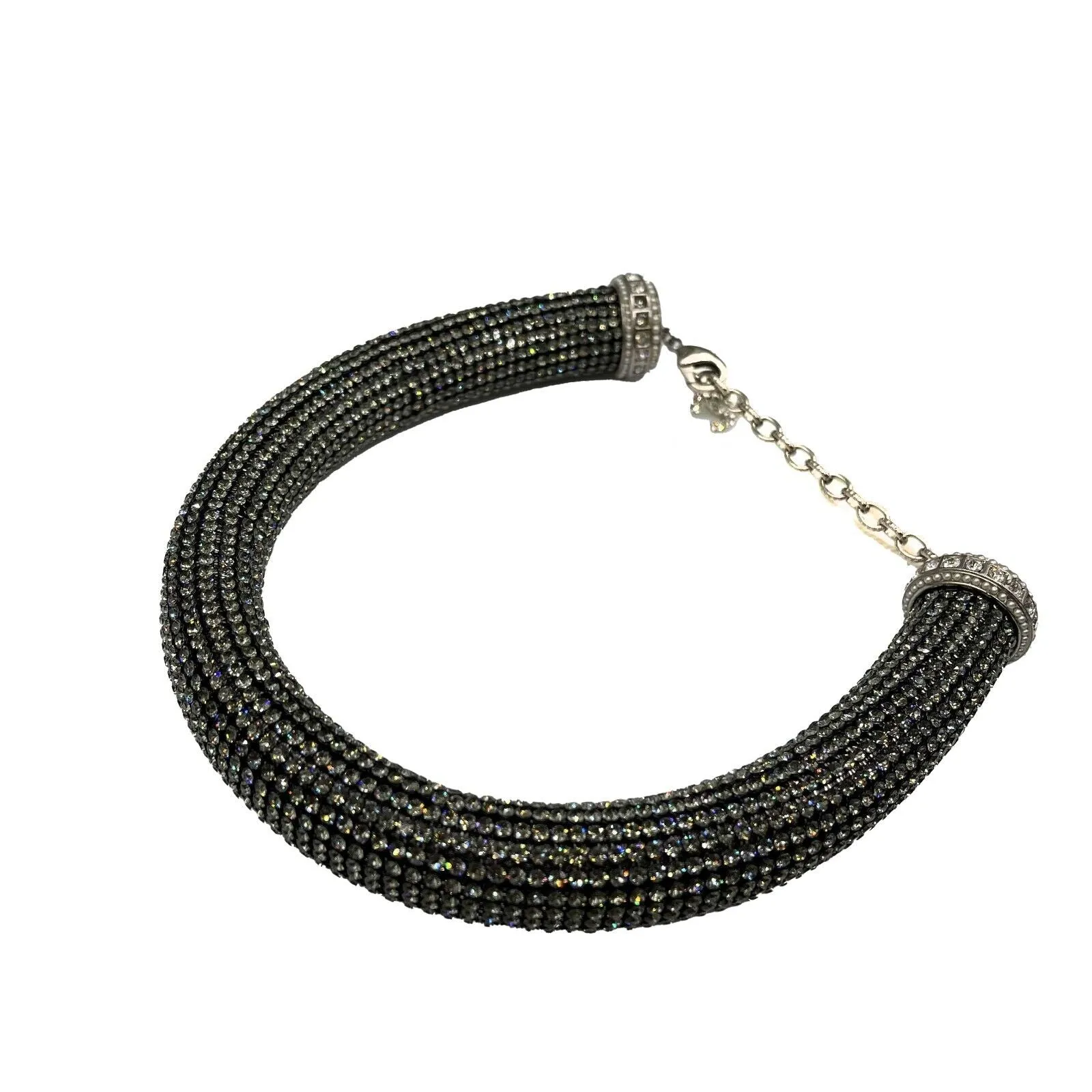 Chanel - 17K CC Rhinestone Crystal Choker Necklace - Black / Silver