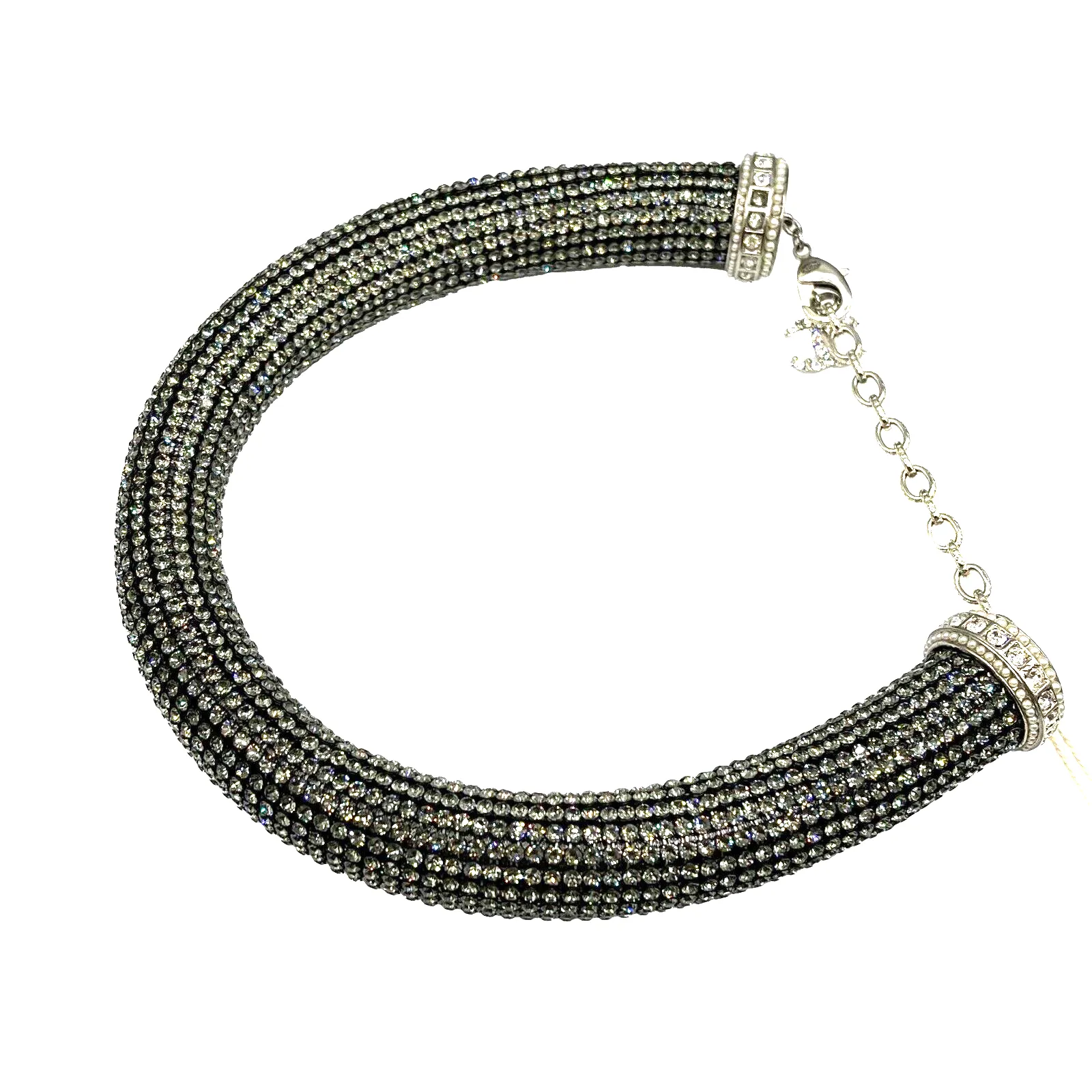 Chanel - 17K CC Rhinestone Crystal Choker Necklace - Black / Silver