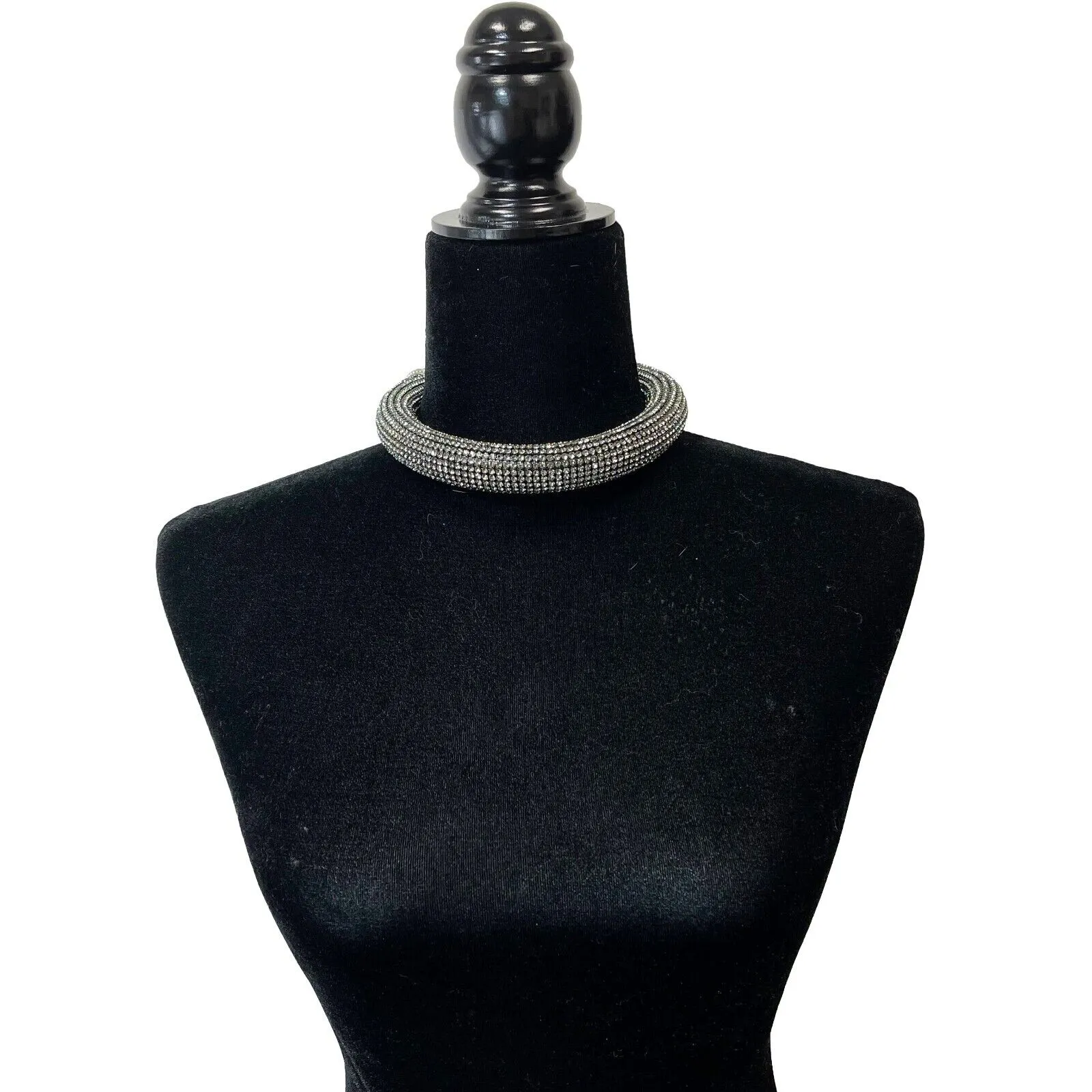 Chanel - 17K CC Rhinestone Crystal Choker Necklace - Black / Silver