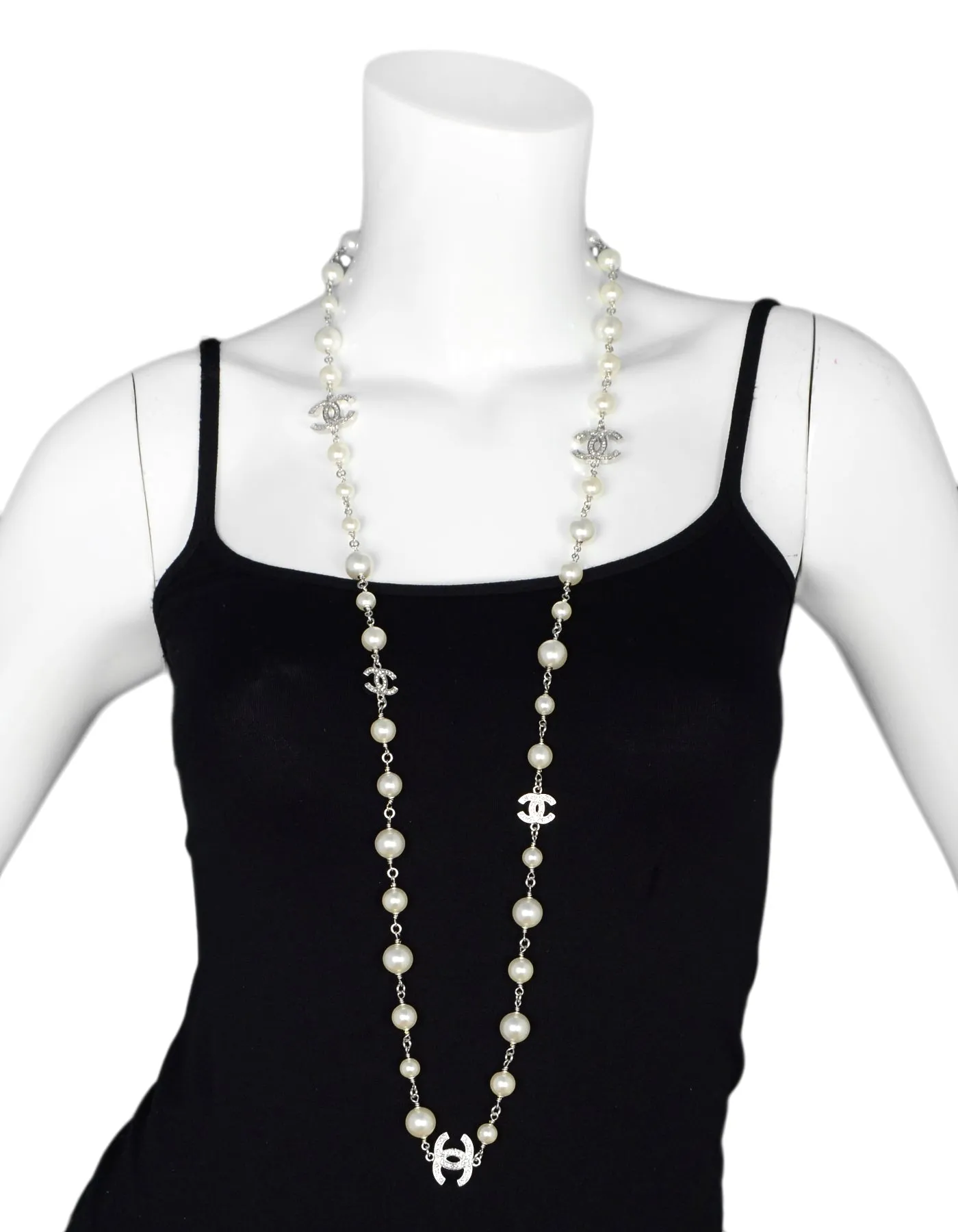 Chanel 2019 42" Faux Pearl/Crystal CC Necklace