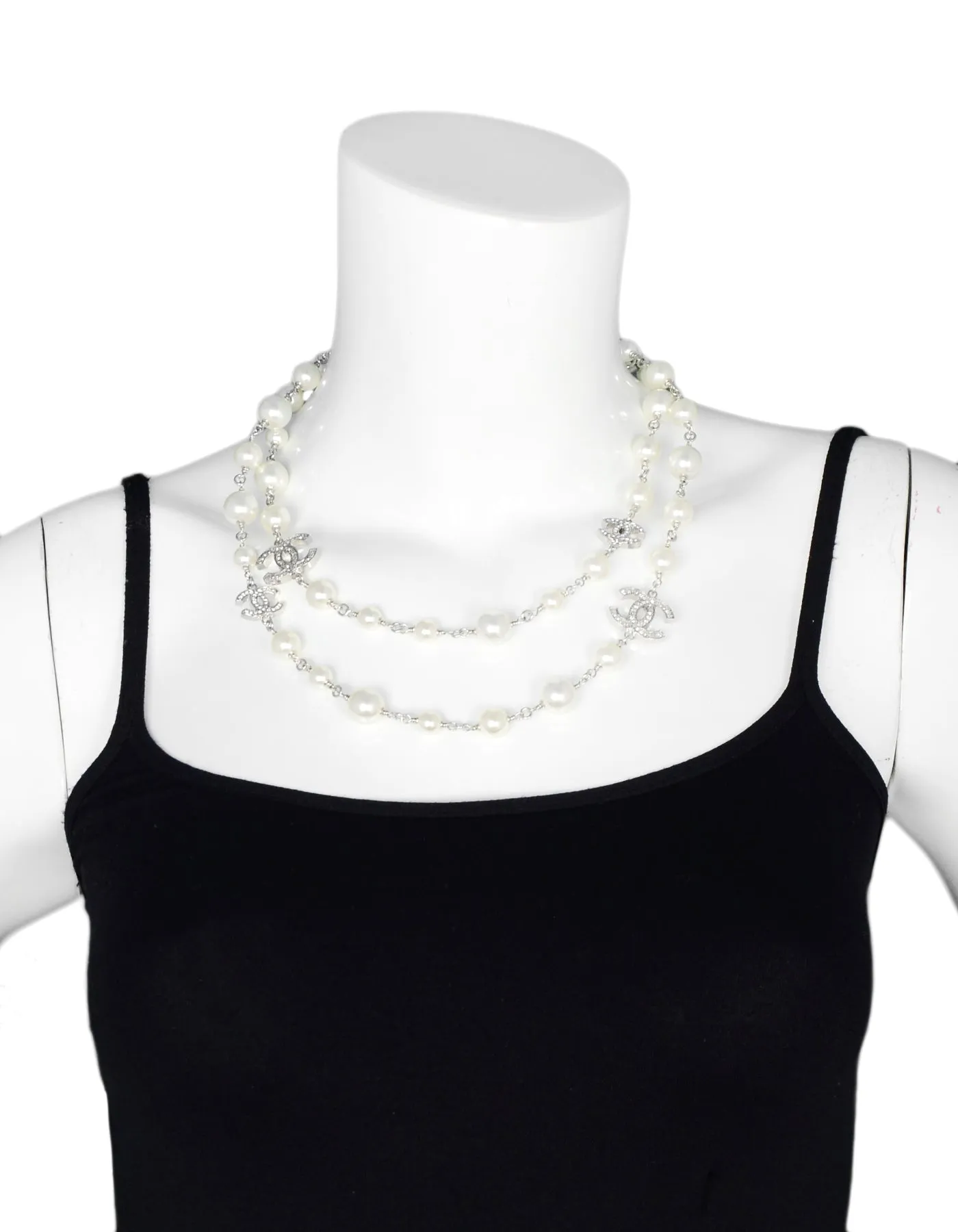 Chanel 2019 42" Faux Pearl/Crystal CC Necklace