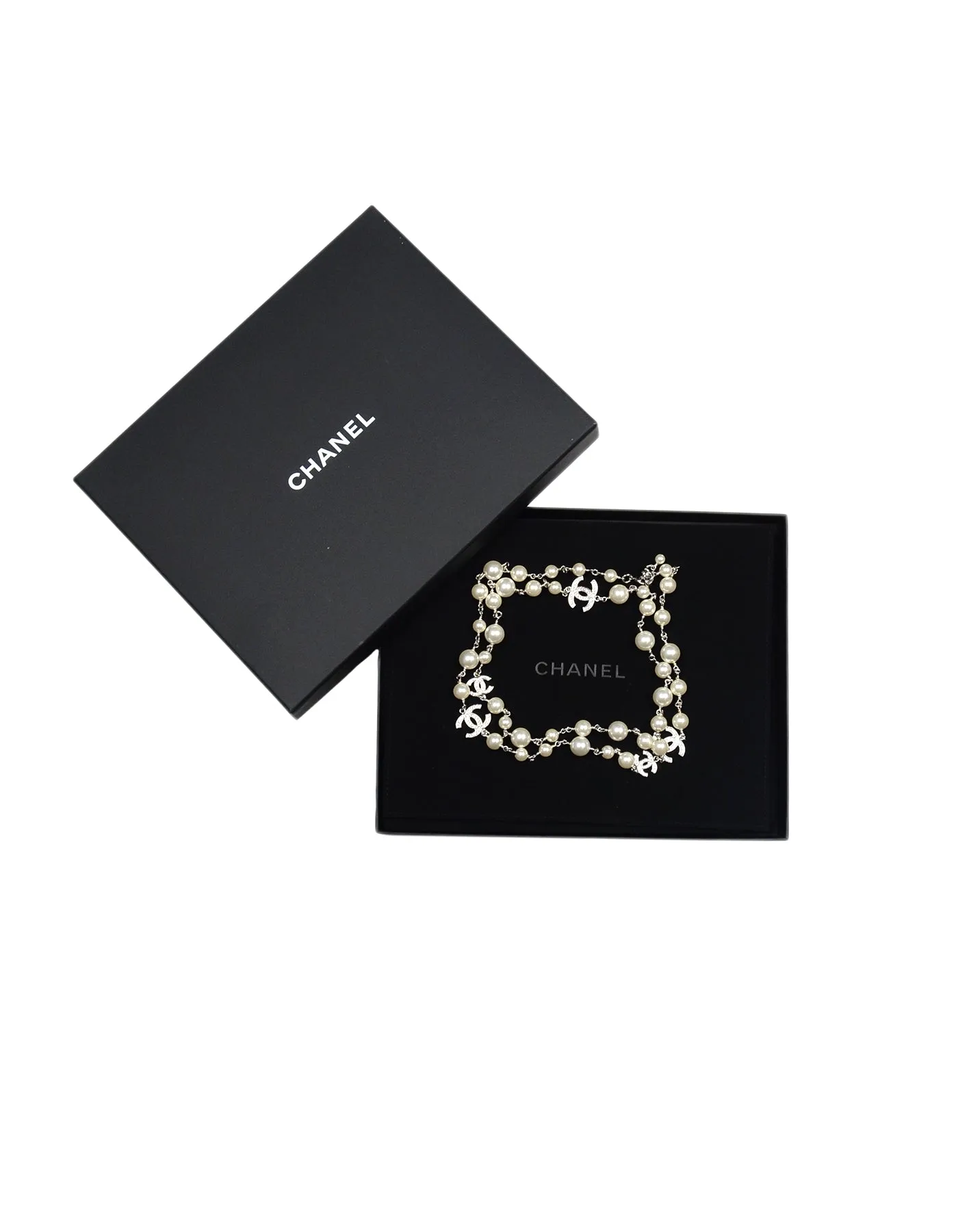 Chanel 2019 42" Faux Pearl/Crystal CC Necklace