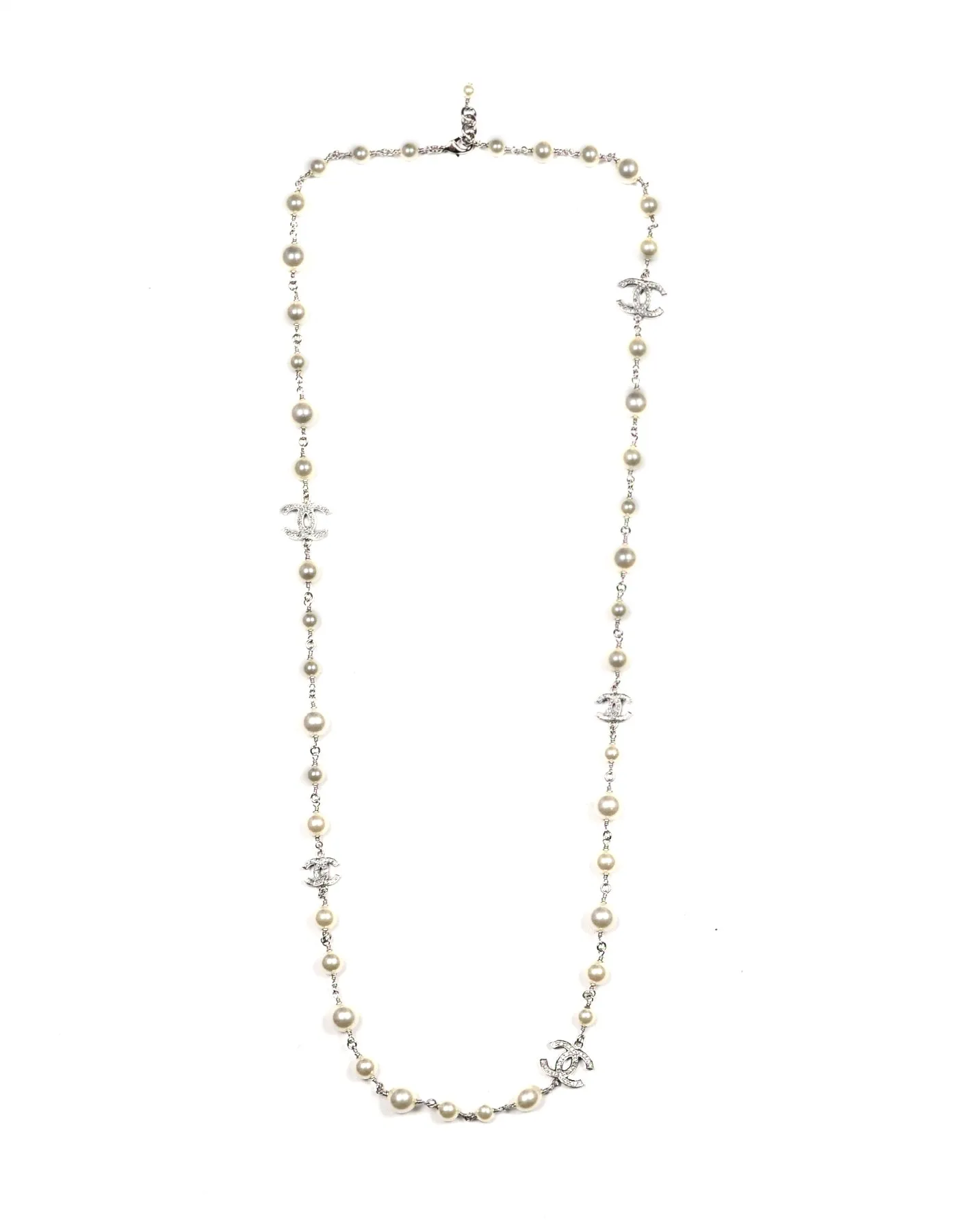 Chanel 2019 42" Faux Pearl/Crystal CC Necklace