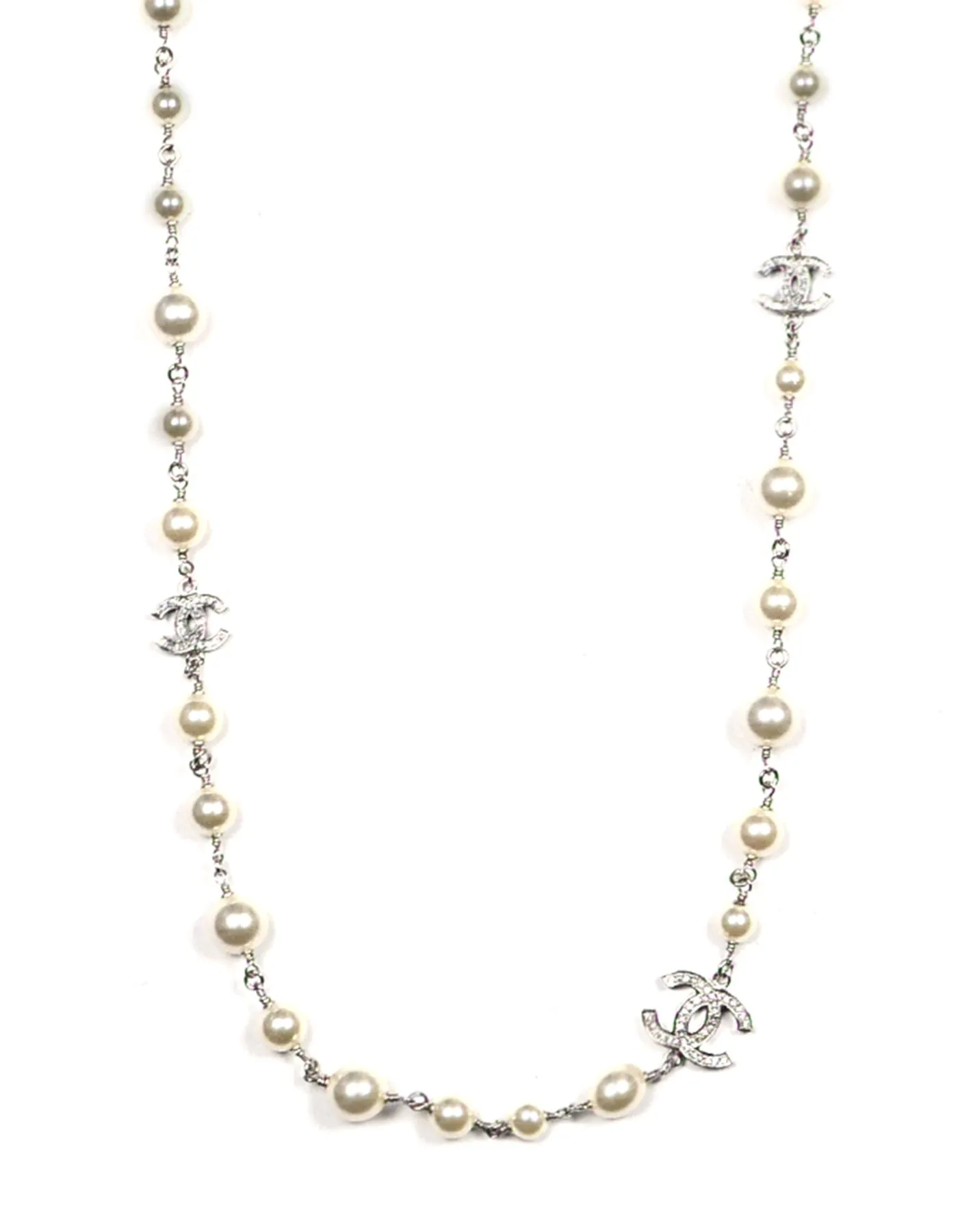 Chanel 2019 42" Faux Pearl/Crystal CC Necklace