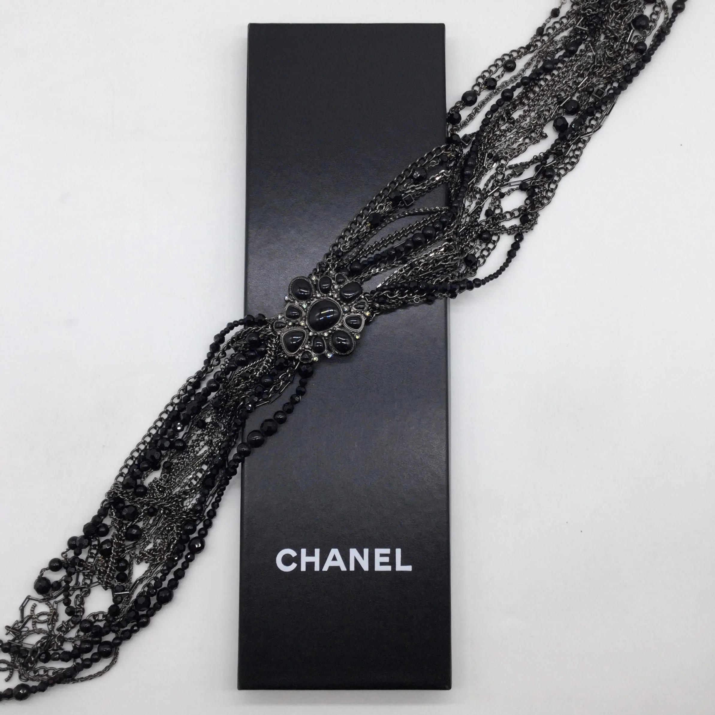 Chanel Black Multi Chain/Beaded Strand Necklace
