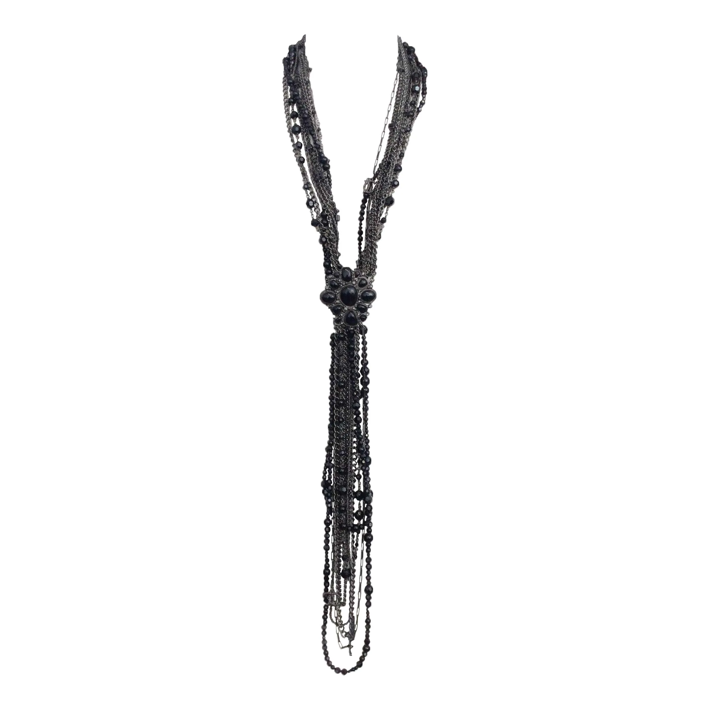 Chanel Black Multi Chain/Beaded Strand Necklace