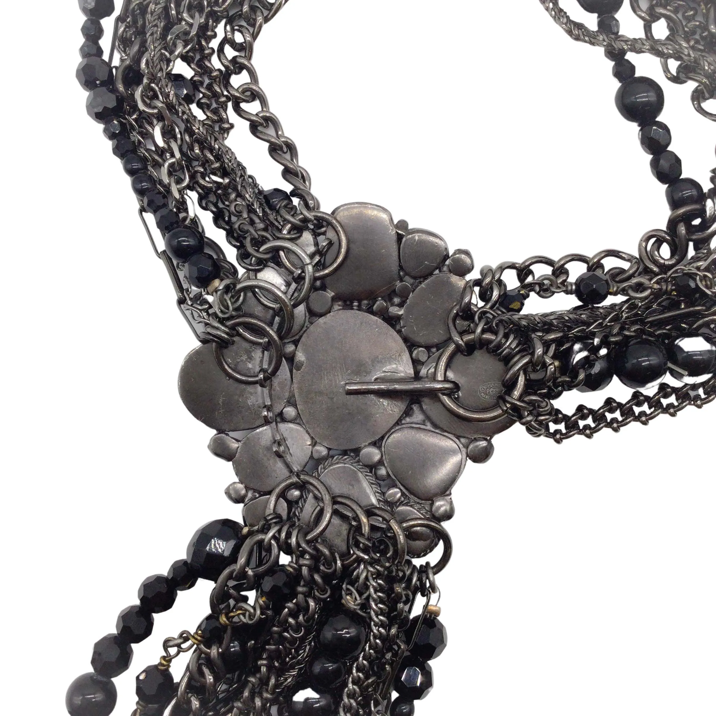 Chanel Black Multi Chain/Beaded Strand Necklace