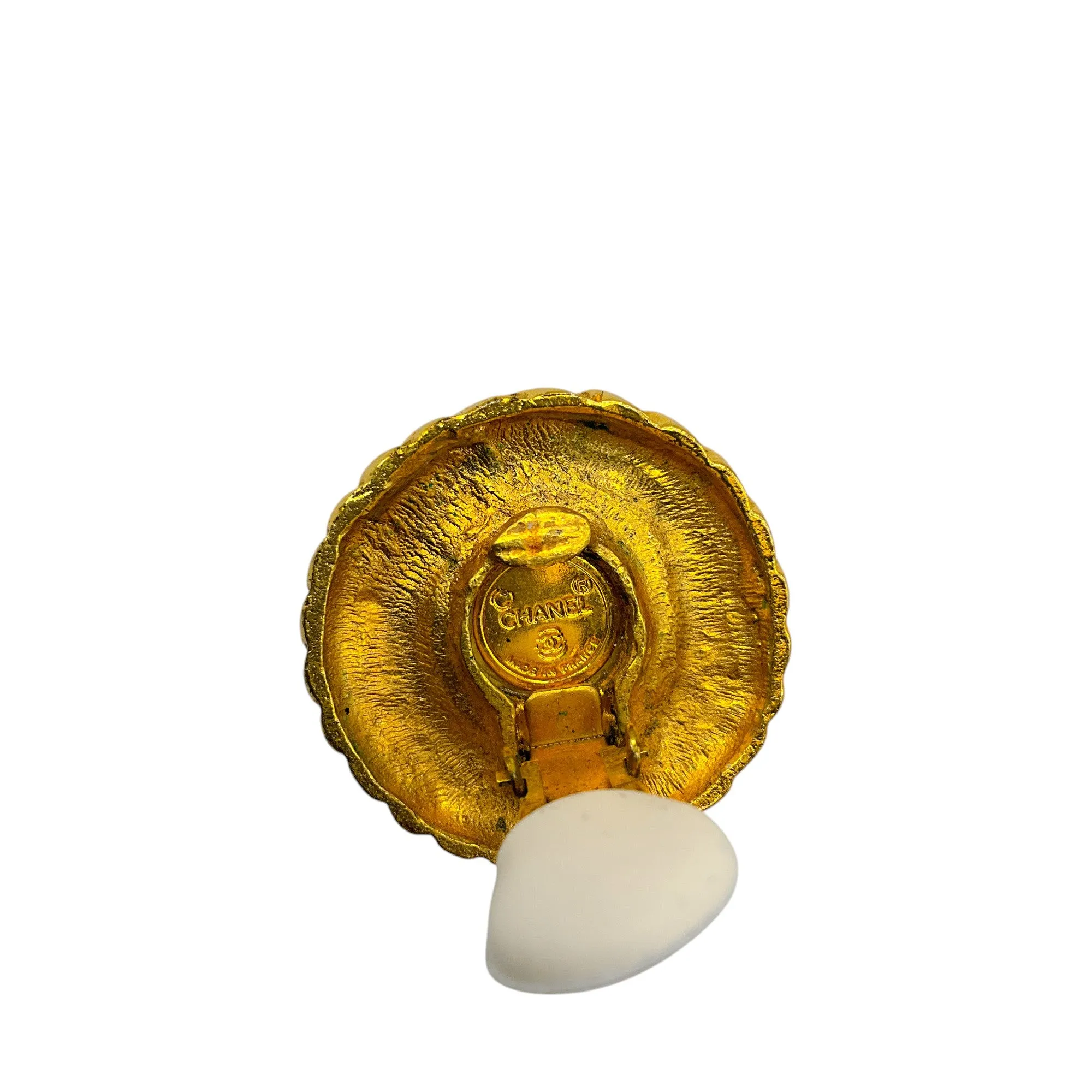 Chanel Vintage Gold Pearl Embellished Clip-On Earrings