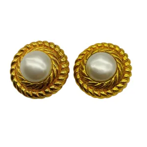 Chanel Vintage Gold Pearl Embellished Clip-On Earrings