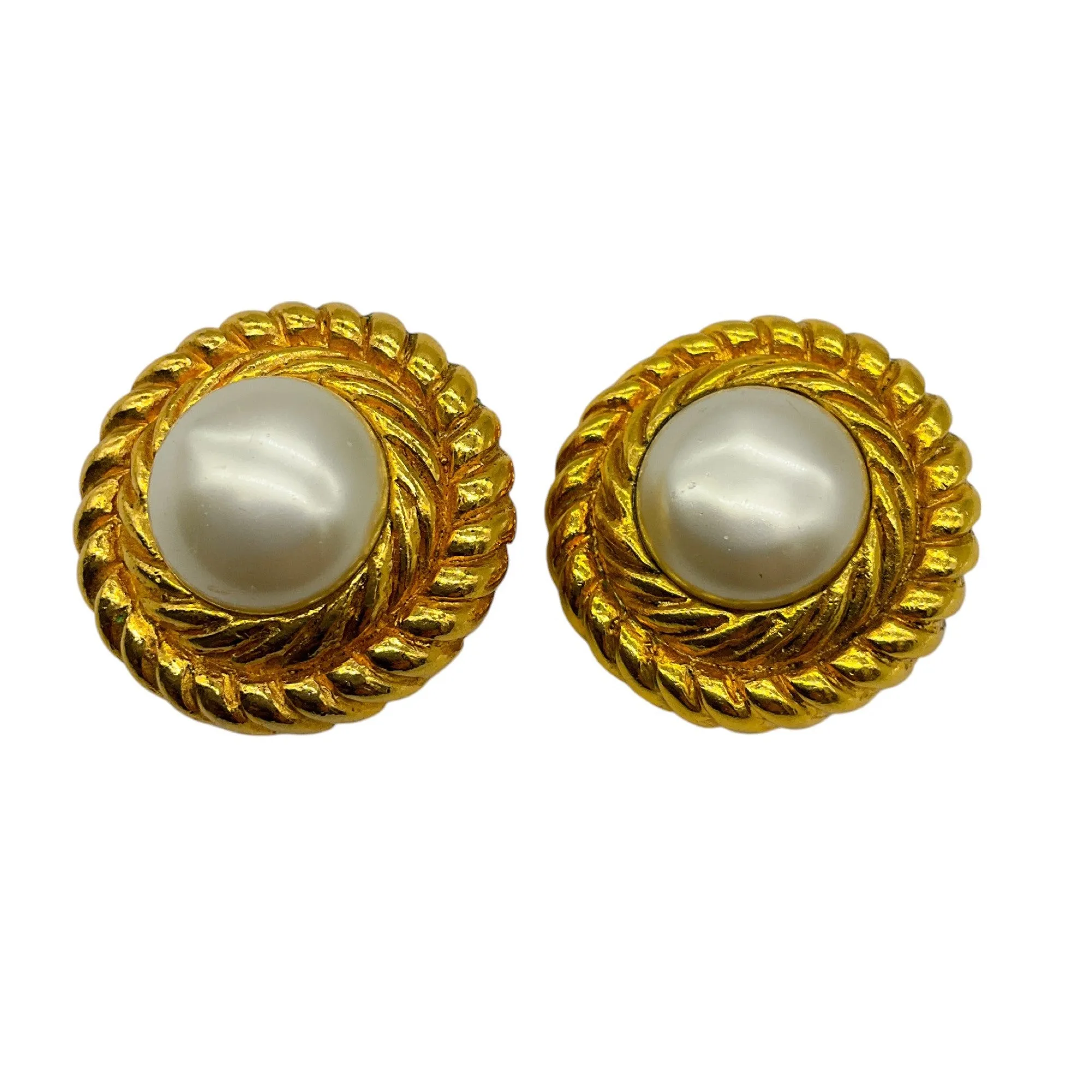 Chanel Vintage Gold Pearl Embellished Clip-On Earrings