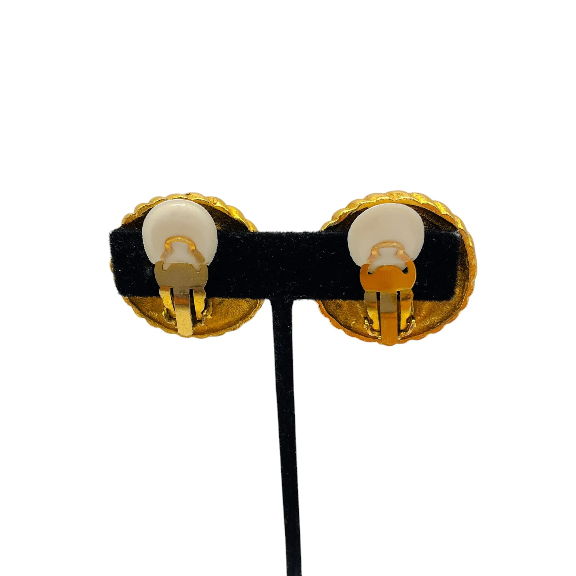 Chanel Vintage Gold Pearl Embellished Clip-On Earrings