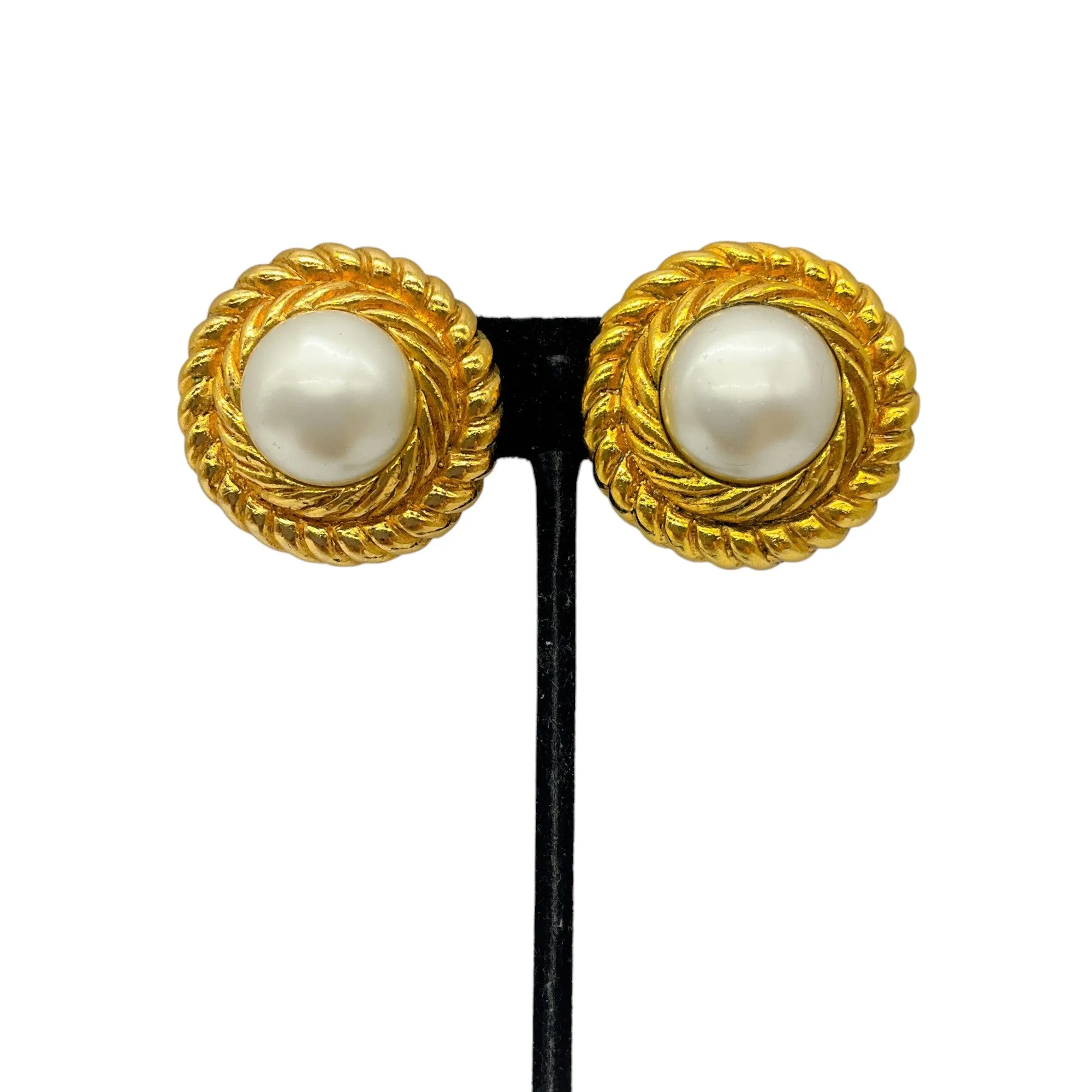 Chanel Vintage Gold Pearl Embellished Clip-On Earrings