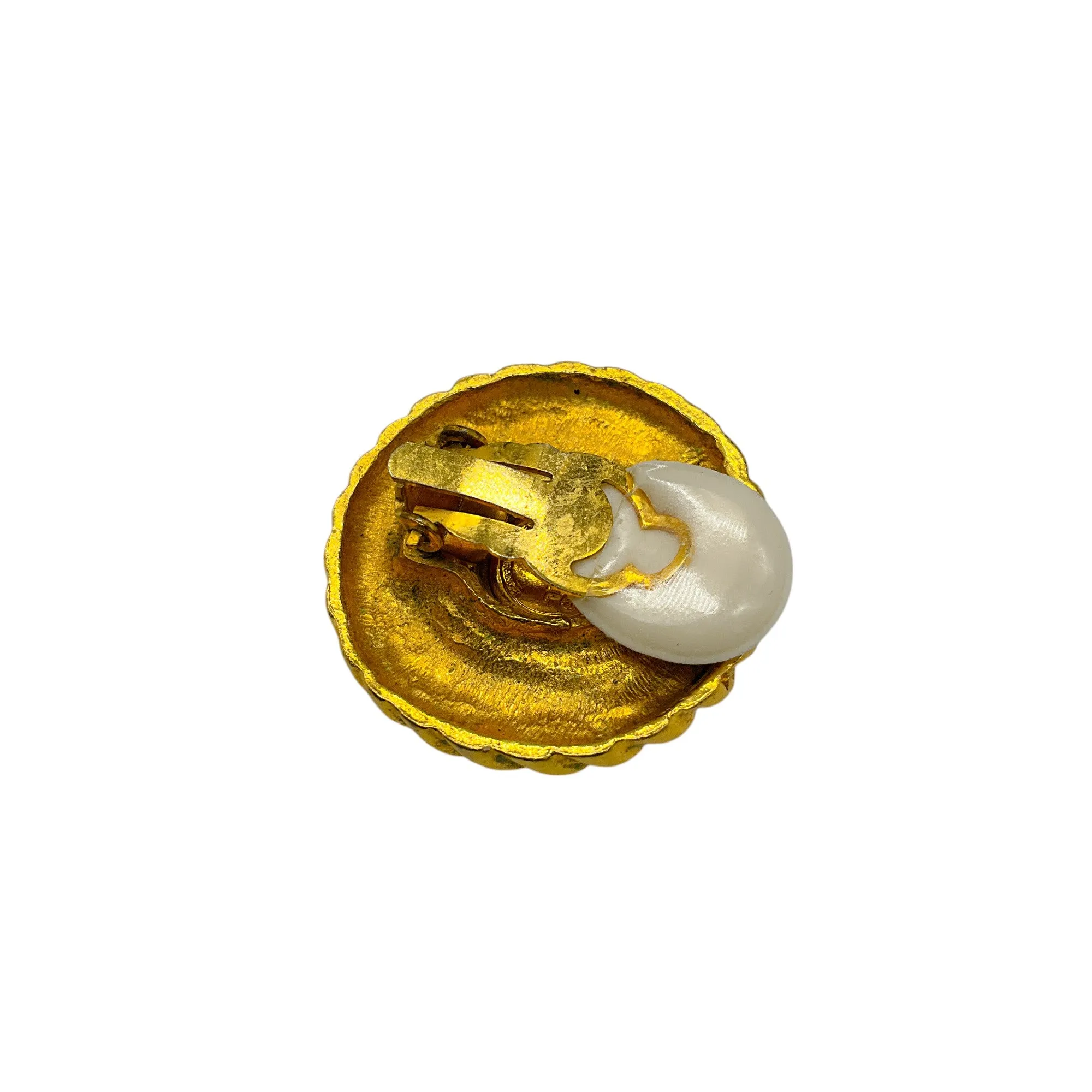 Chanel Vintage Gold Pearl Embellished Clip-On Earrings