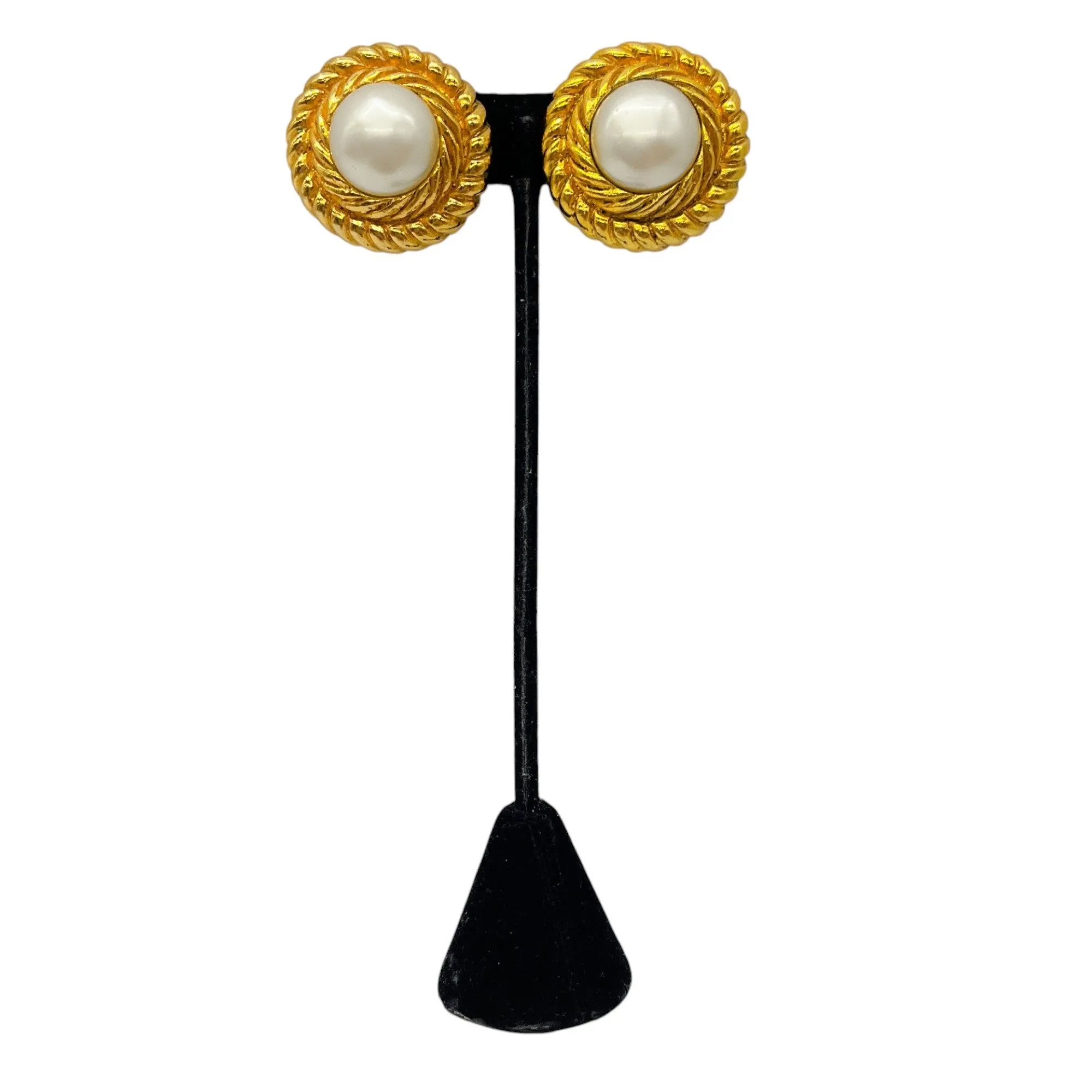 Chanel Vintage Gold Pearl Embellished Clip-On Earrings