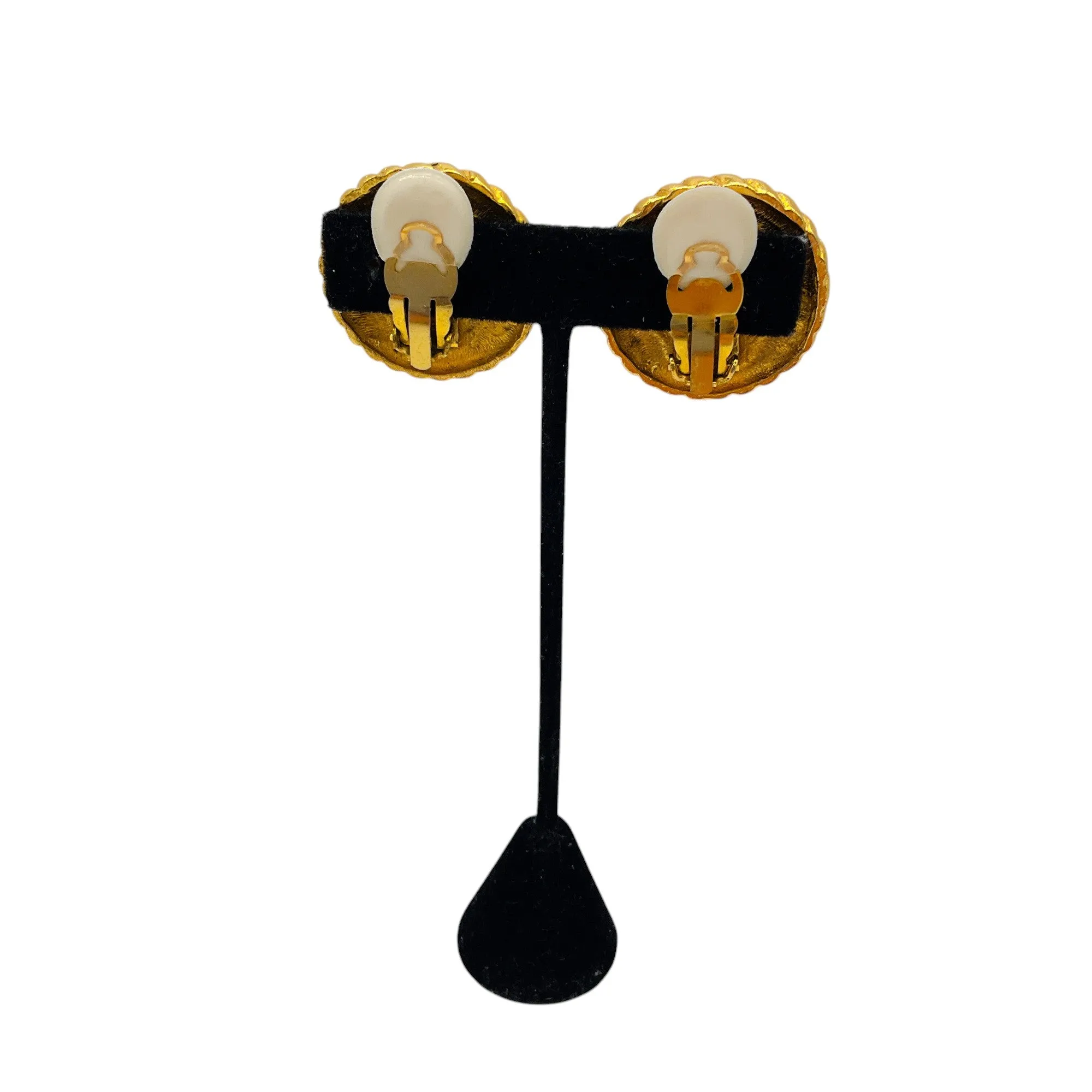 Chanel Vintage Gold Pearl Embellished Clip-On Earrings