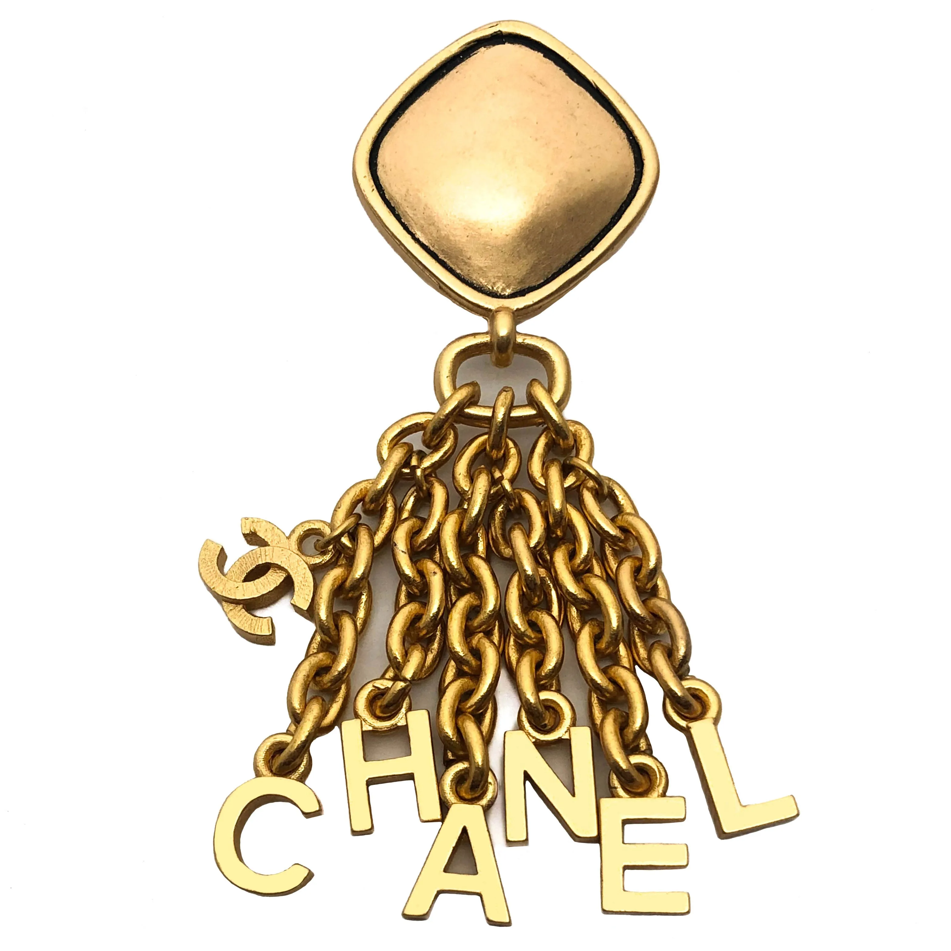 Chanel Vintage Rare Logo CHANEL Letter Drop Earrings