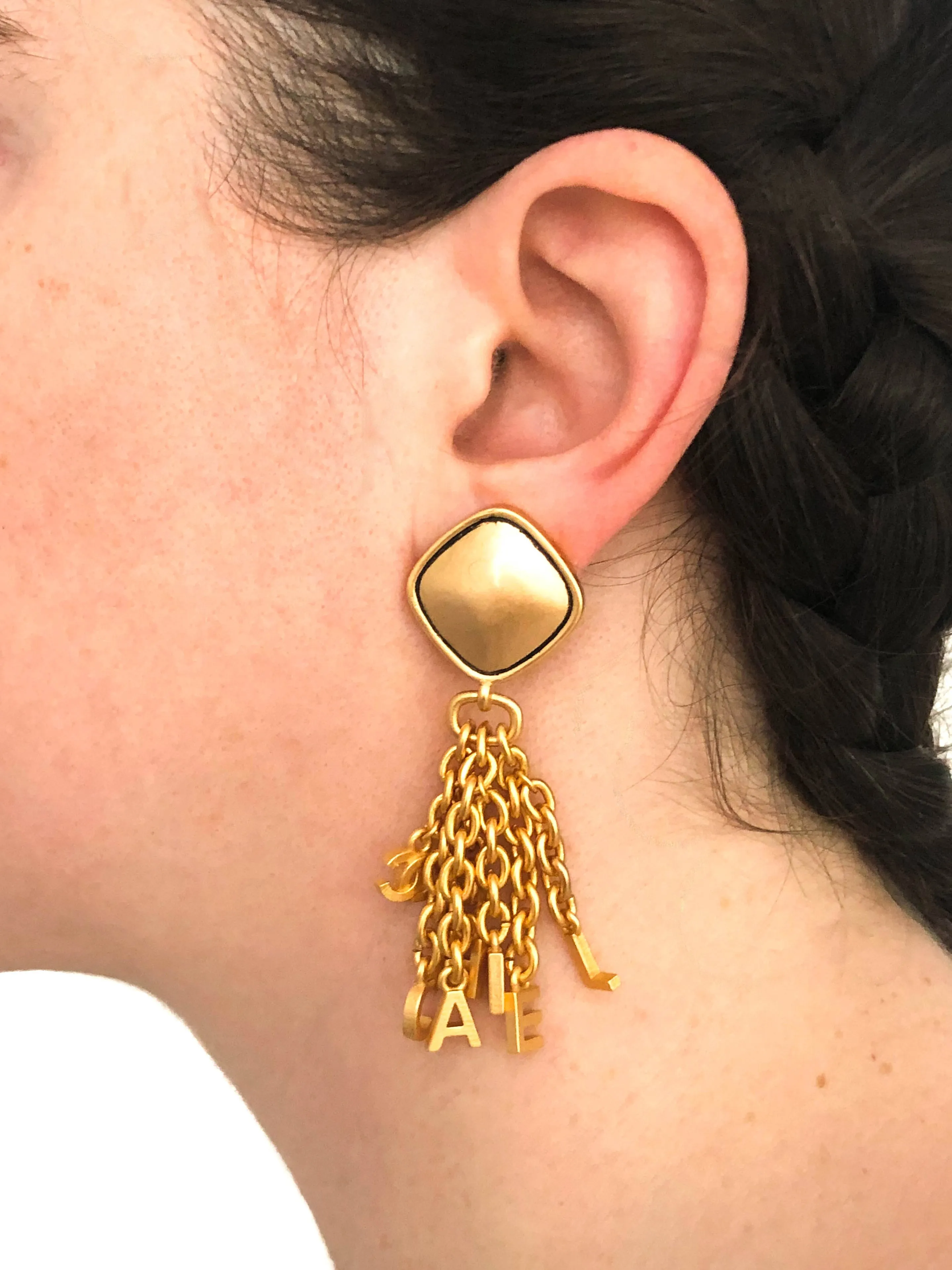 Chanel Vintage Rare Logo CHANEL Letter Drop Earrings