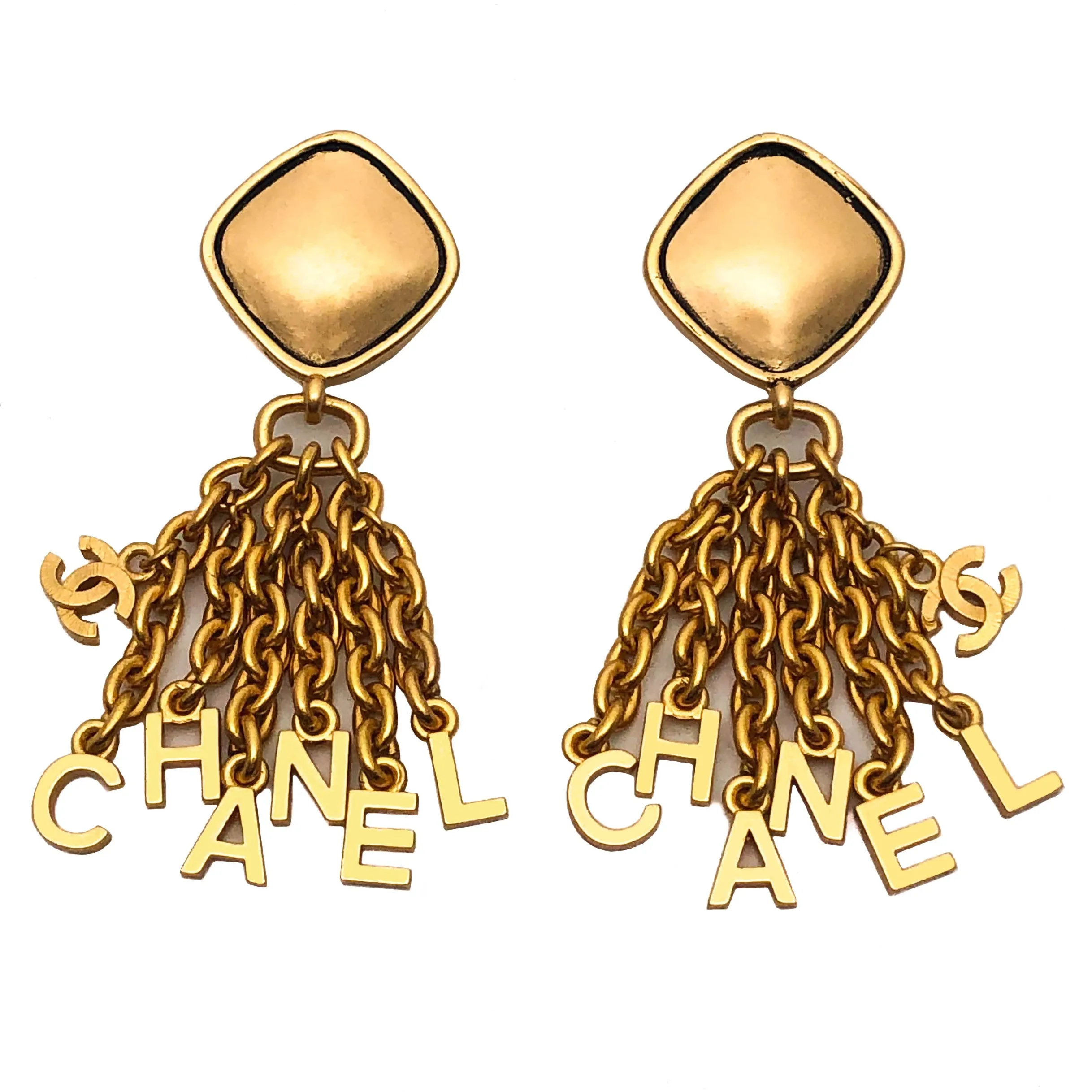 Chanel Vintage Rare Logo CHANEL Letter Drop Earrings